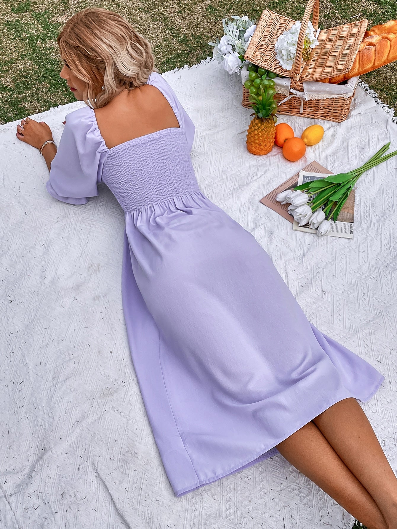 Unexpected Love Flounce Sleeve Shirred A-line Dress