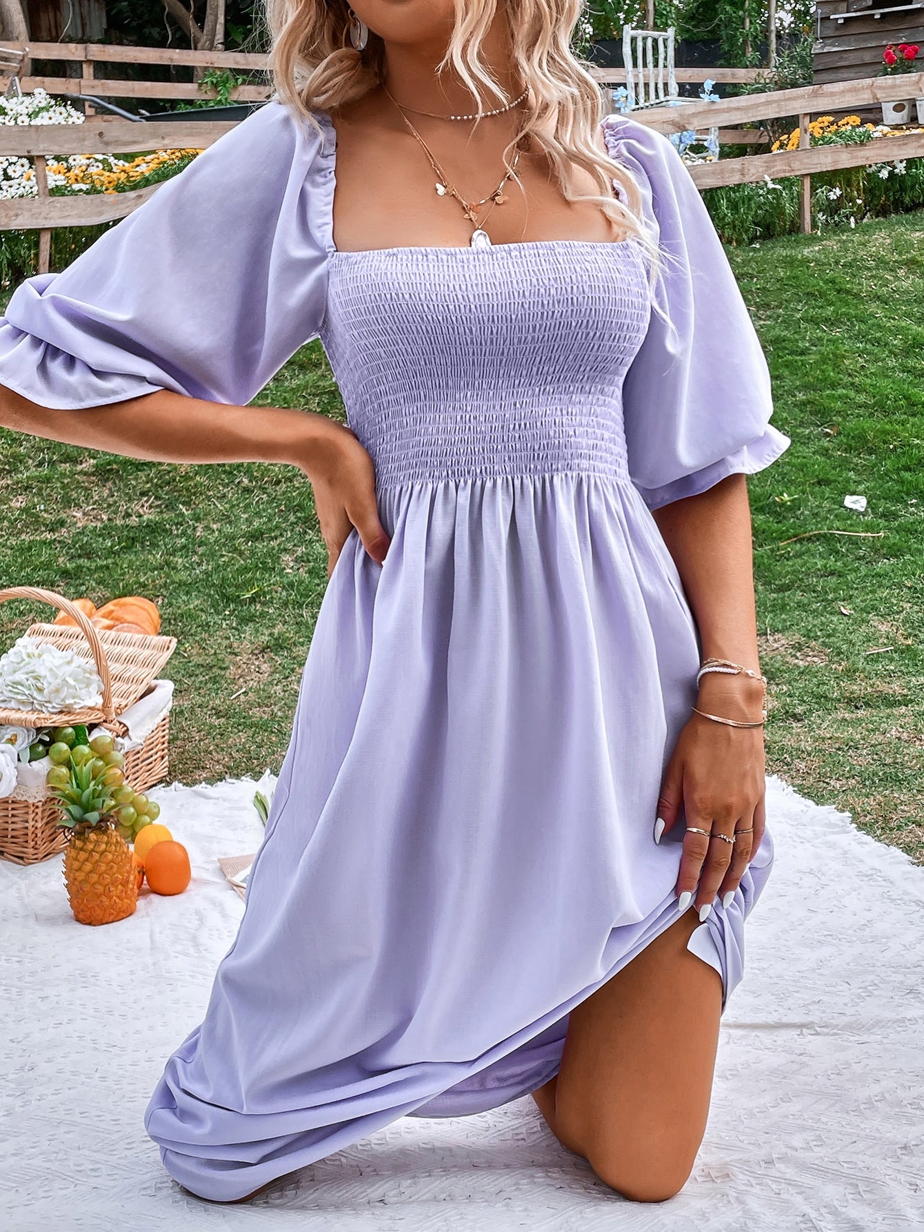 Unexpected Love Flounce Sleeve Shirred A-line Dress