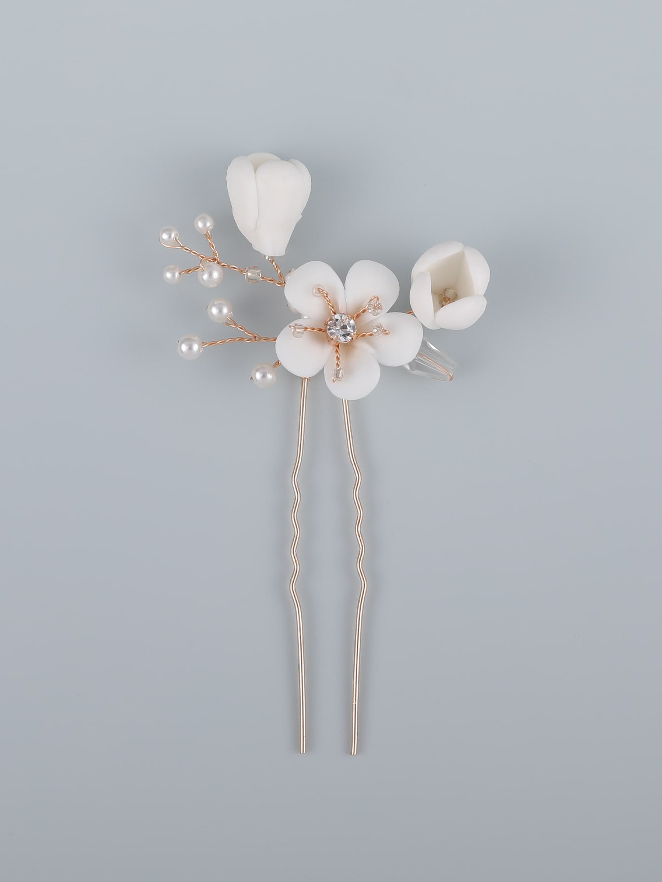 2pcs Flower & Pearl Bridal Hair Pins