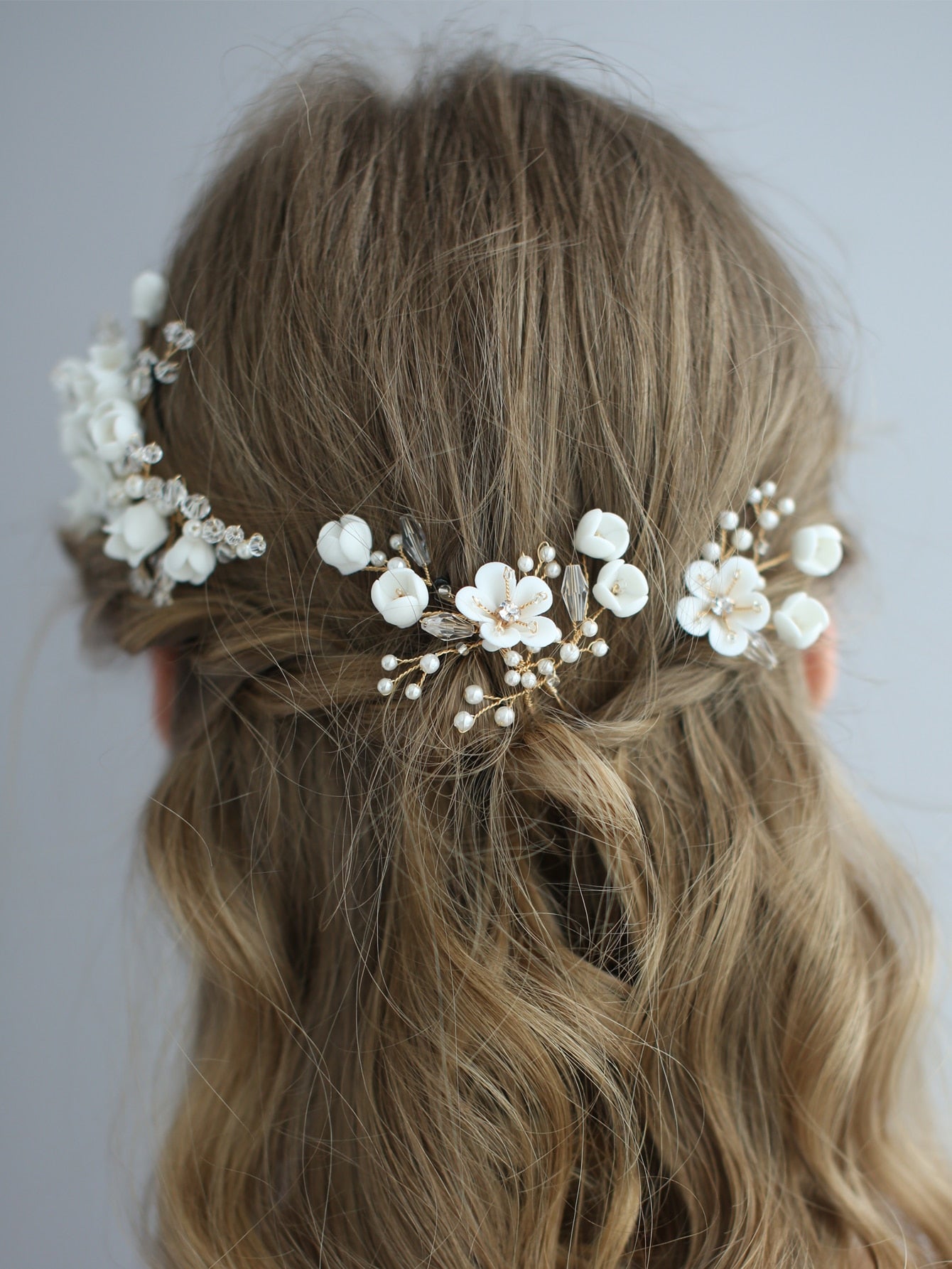 2pcs Flower & Pearl Bridal Hair Pins