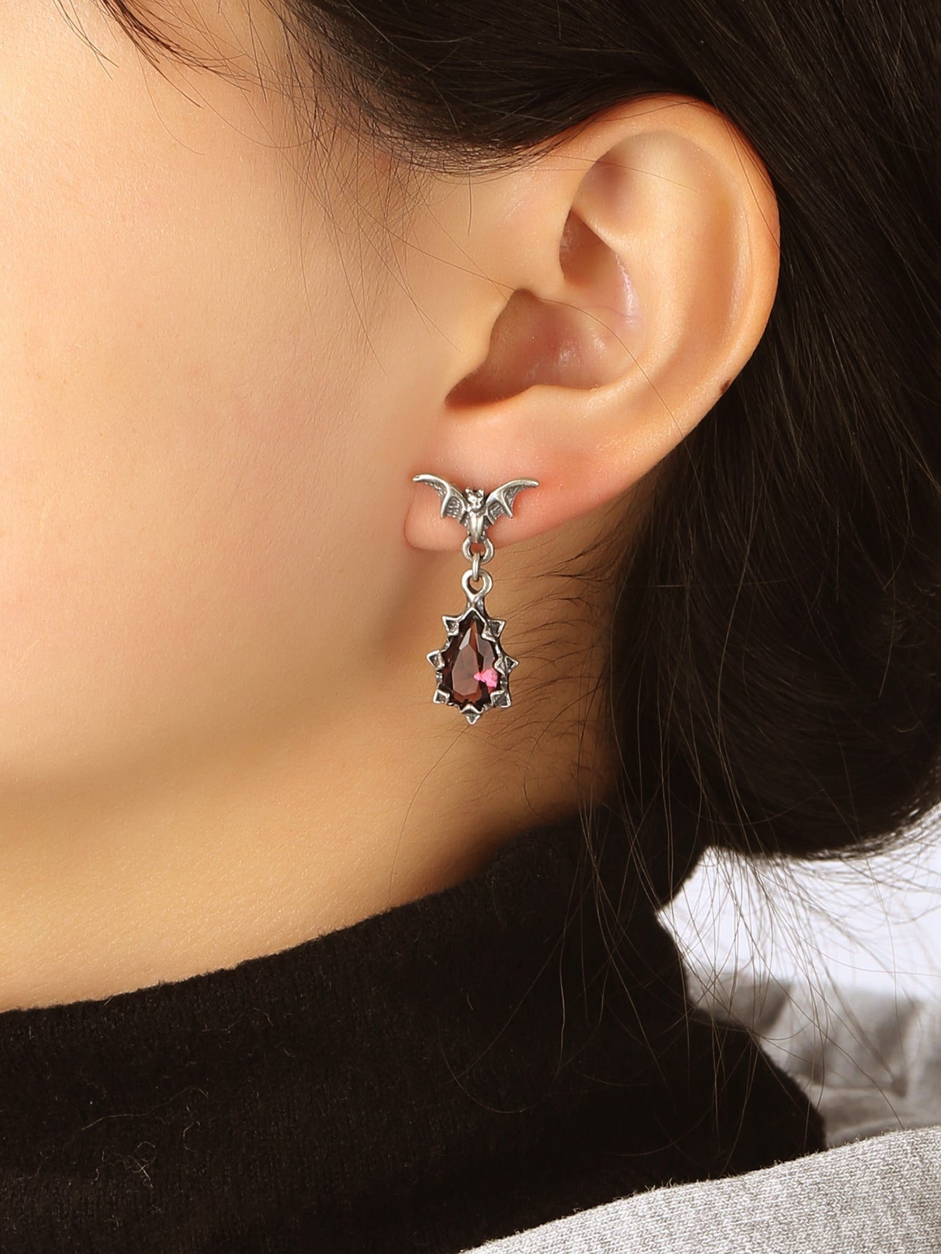 Gothic Bat & Rhinestone Water Drop Earrings