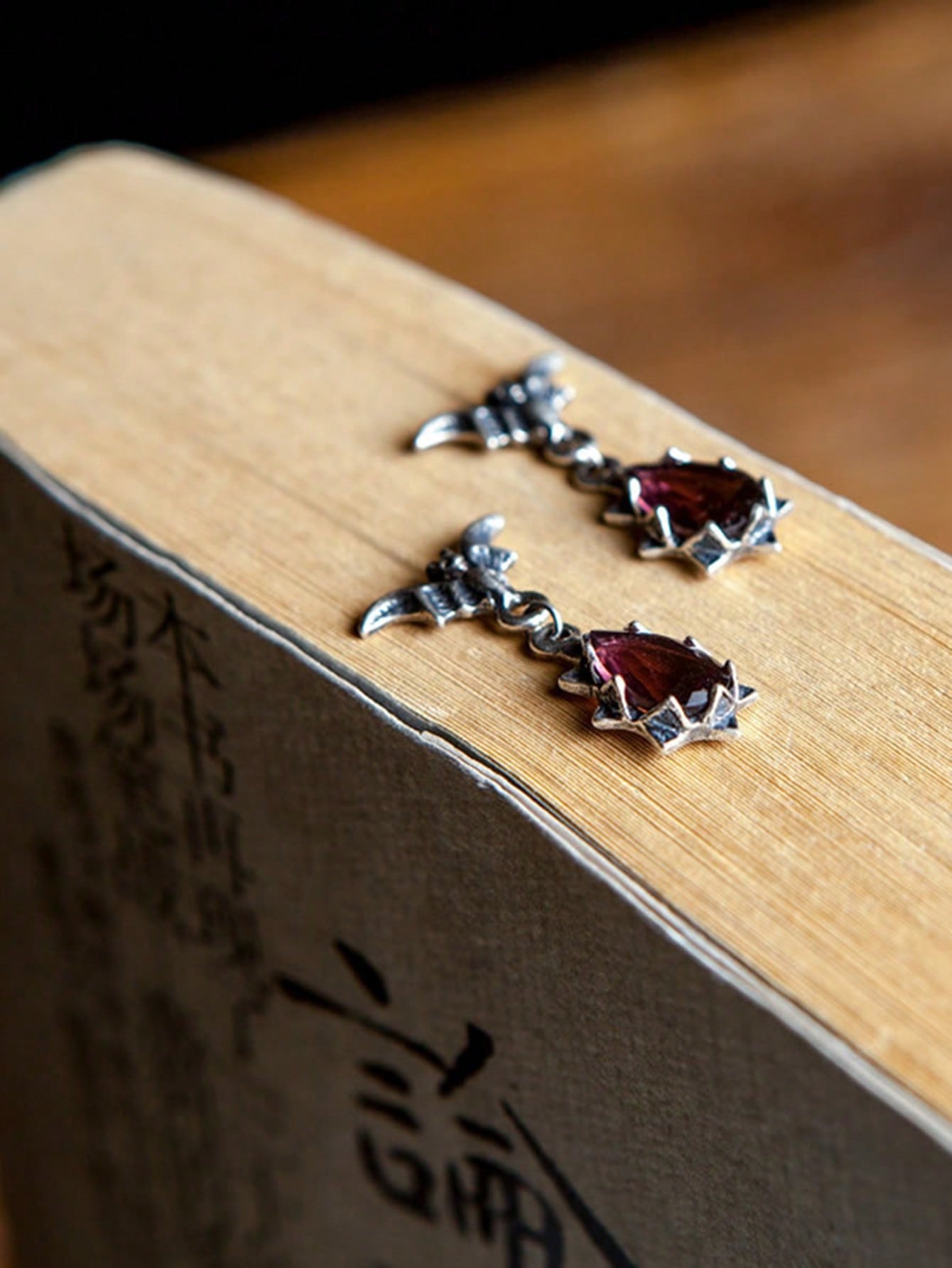 Gothic Bat & Rhinestone Water Drop Earrings