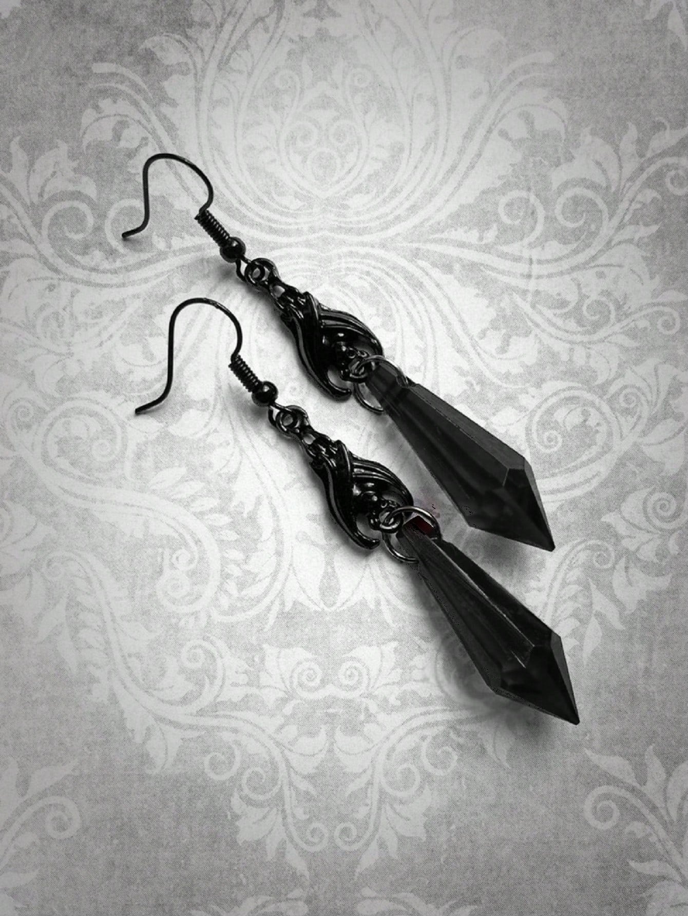 Gothic Style Dark Gemstone Pendant & Bat Charm Earrings