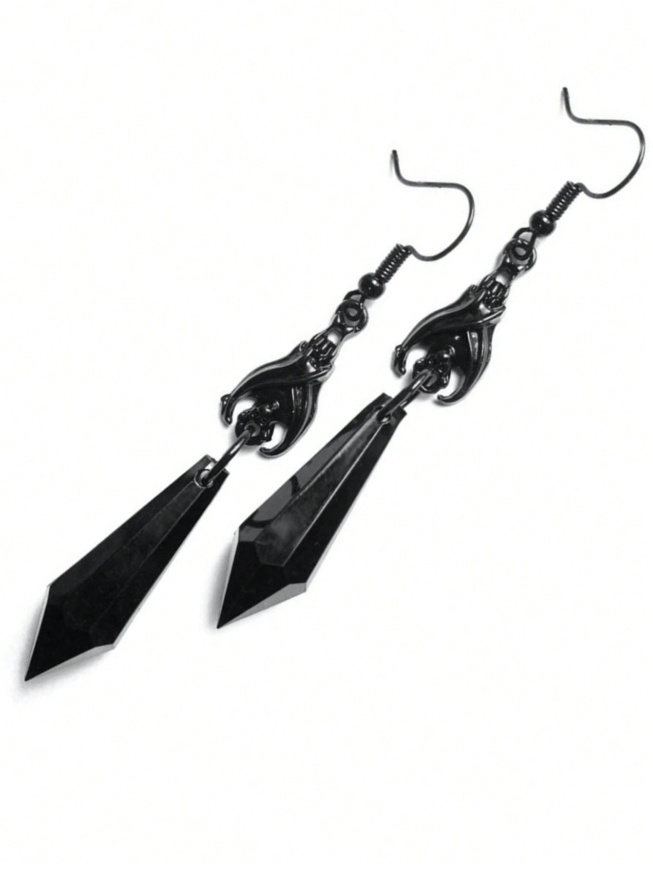 Gothic Style Dark Gemstone Pendant & Bat Charm Earrings