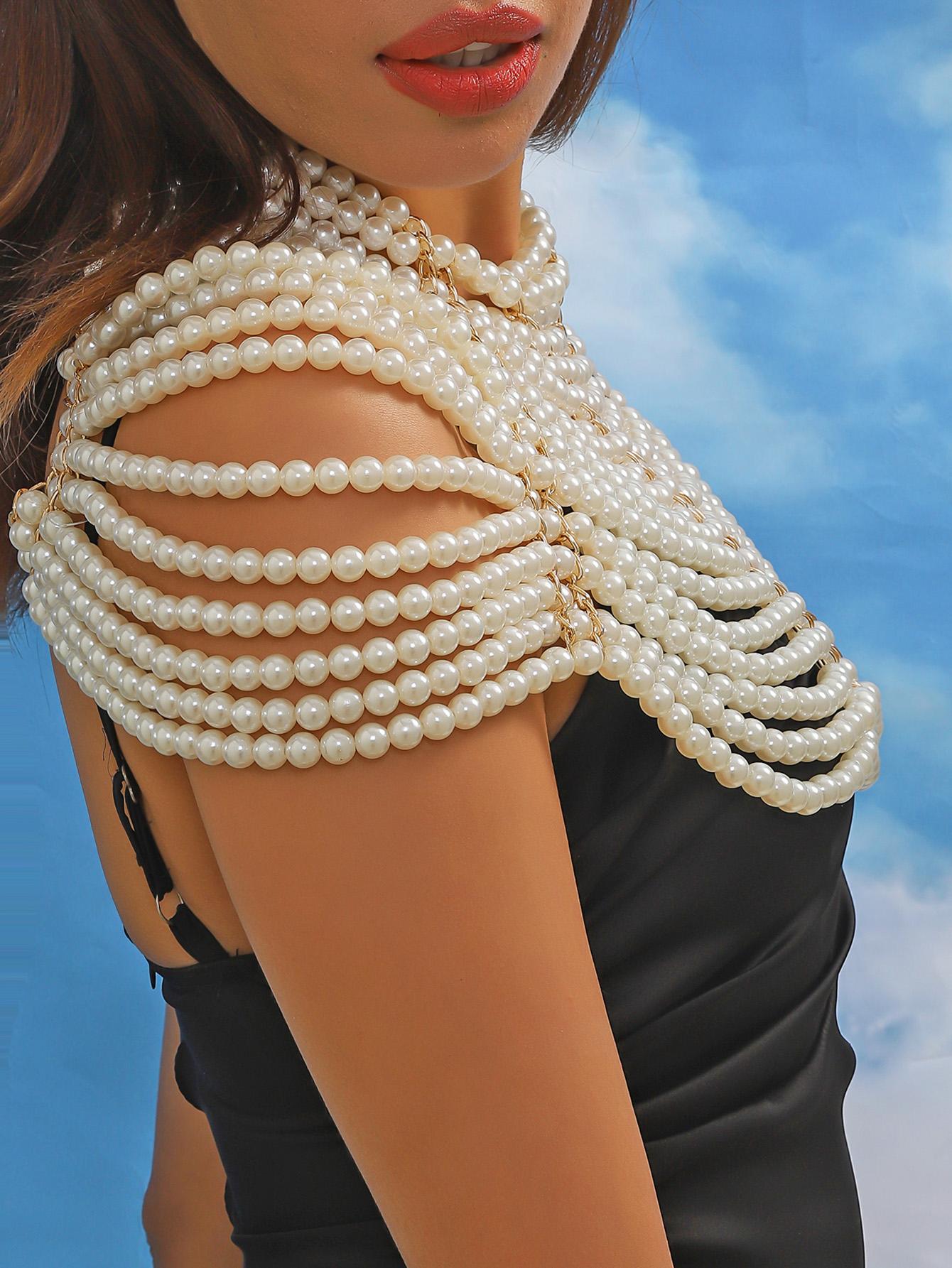 Elegant Faux Pearl Layered Sling Body Chain