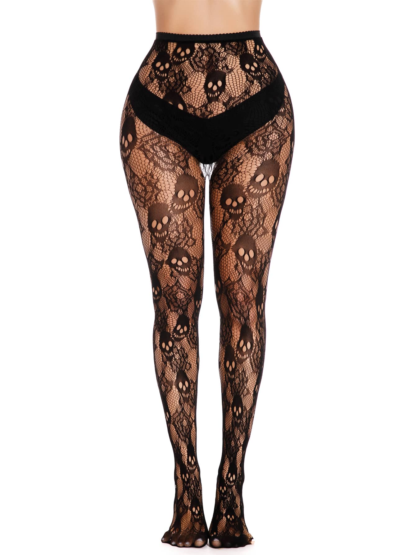 Fishnet Tights w/ Ghost Head & Floral Pattern