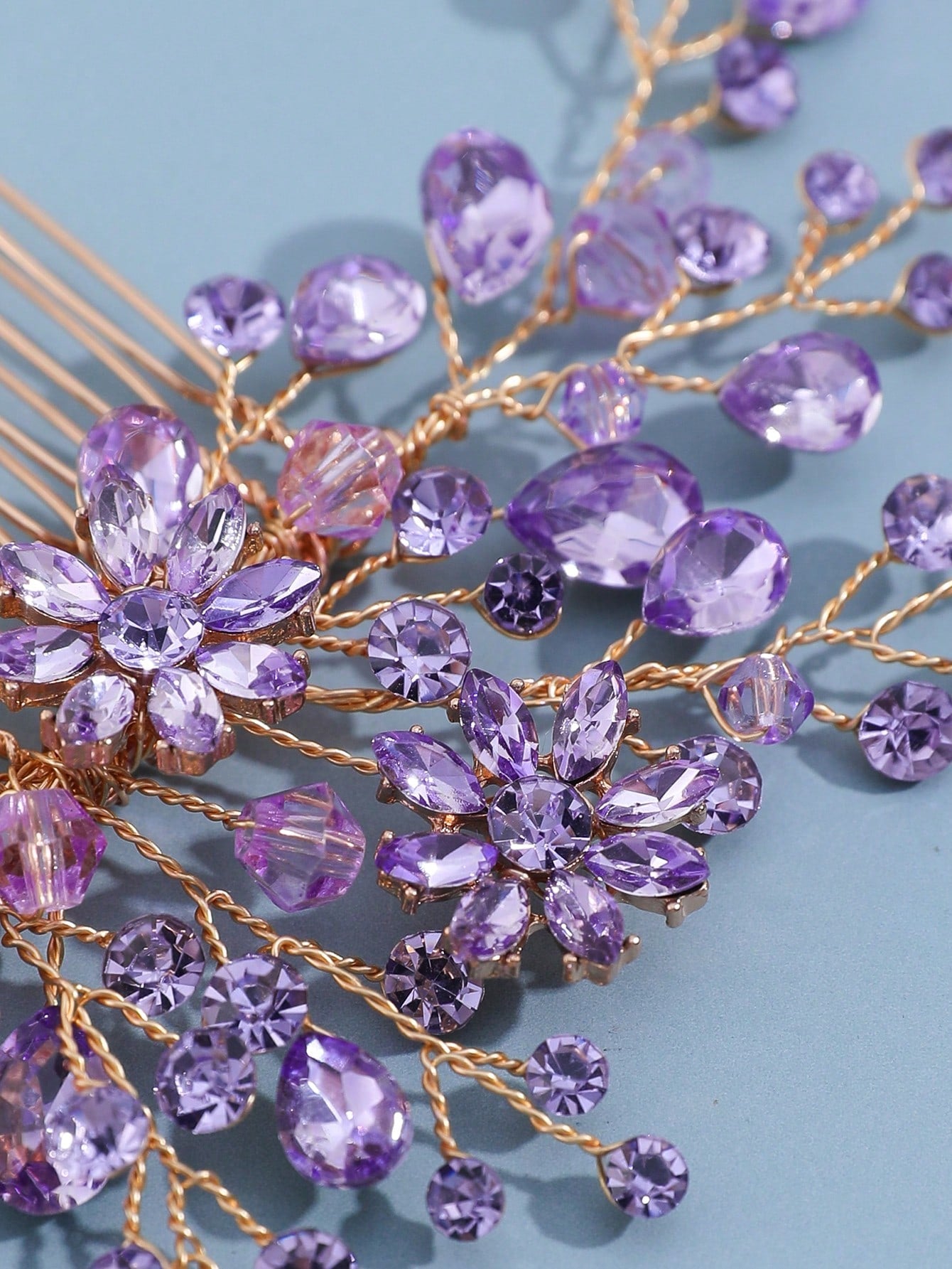 3pcs/Set Women's Light Purple Rhinestone & Crystal Flower & Leaf Decor Bridal Hair Comb