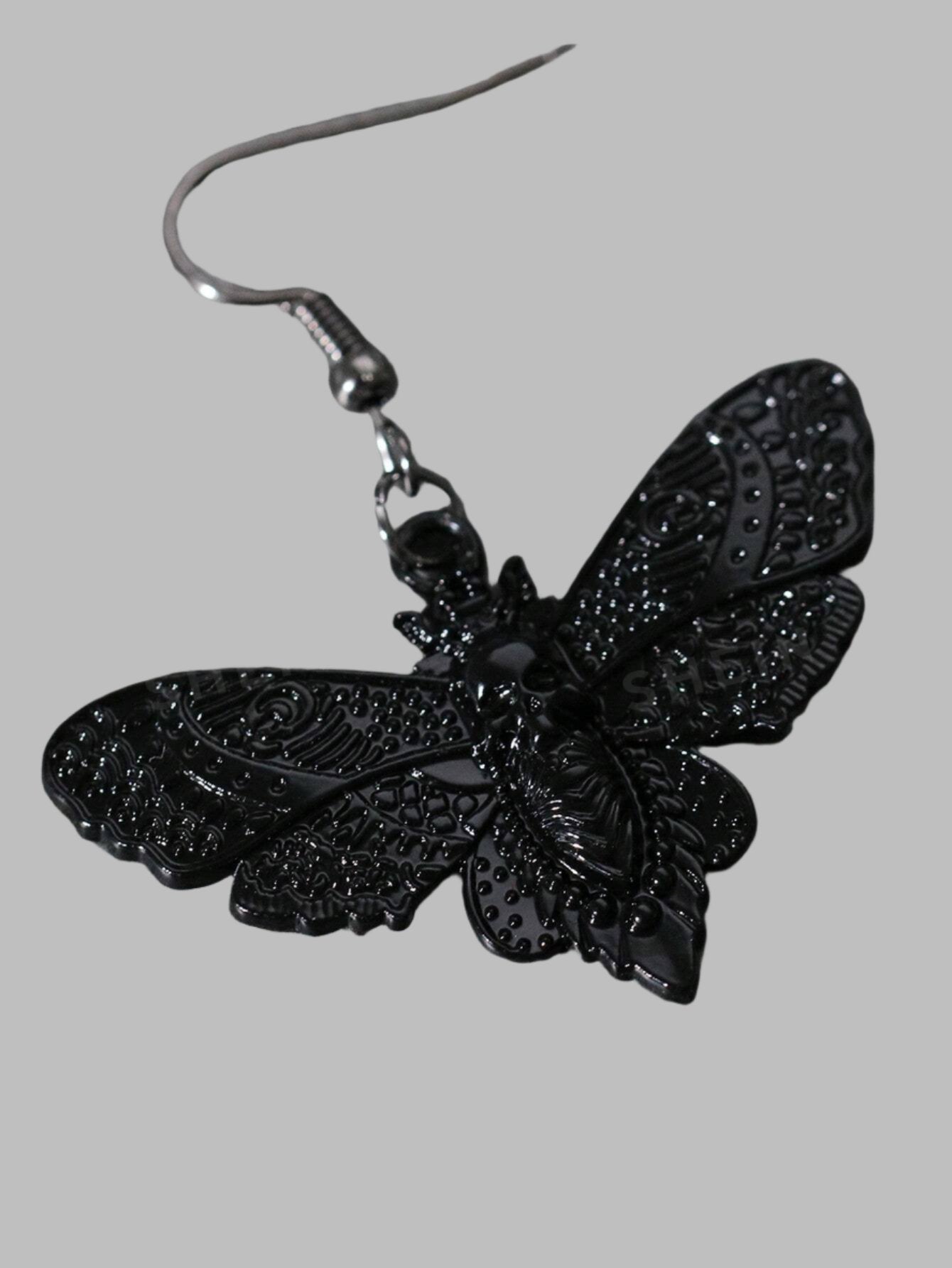 Vintage Gothic Black Moth & Skull Head Pendant Earrings