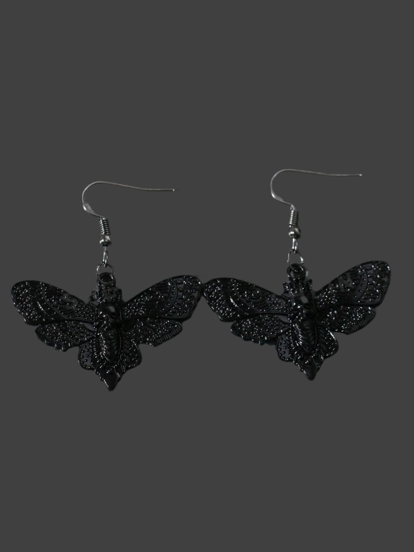 Vintage Gothic Black Moth & Skull Head Pendant Earrings