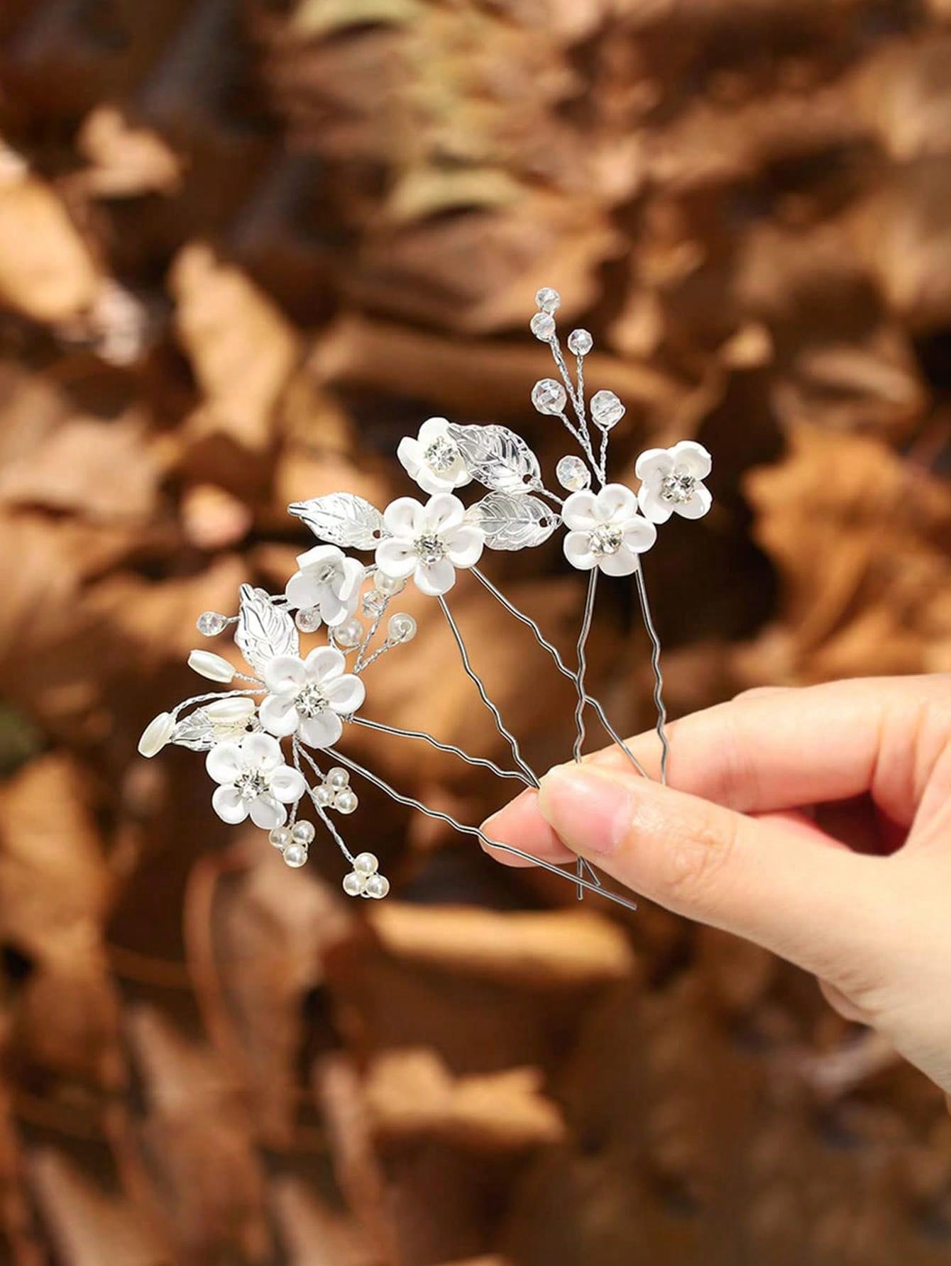 3-Pack Hair Comb With Crystal Bead, Pearl & Flower