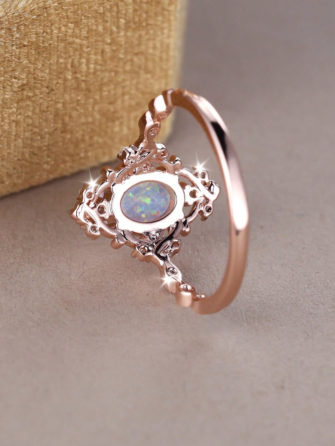 White-Created Opal Ring With Rose Gold Plating