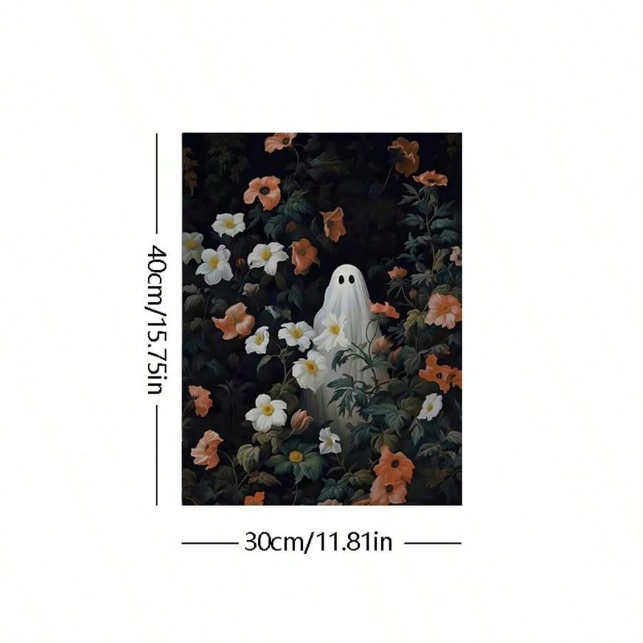 White Ghost Among Flowers Canvas Painting Wall Art