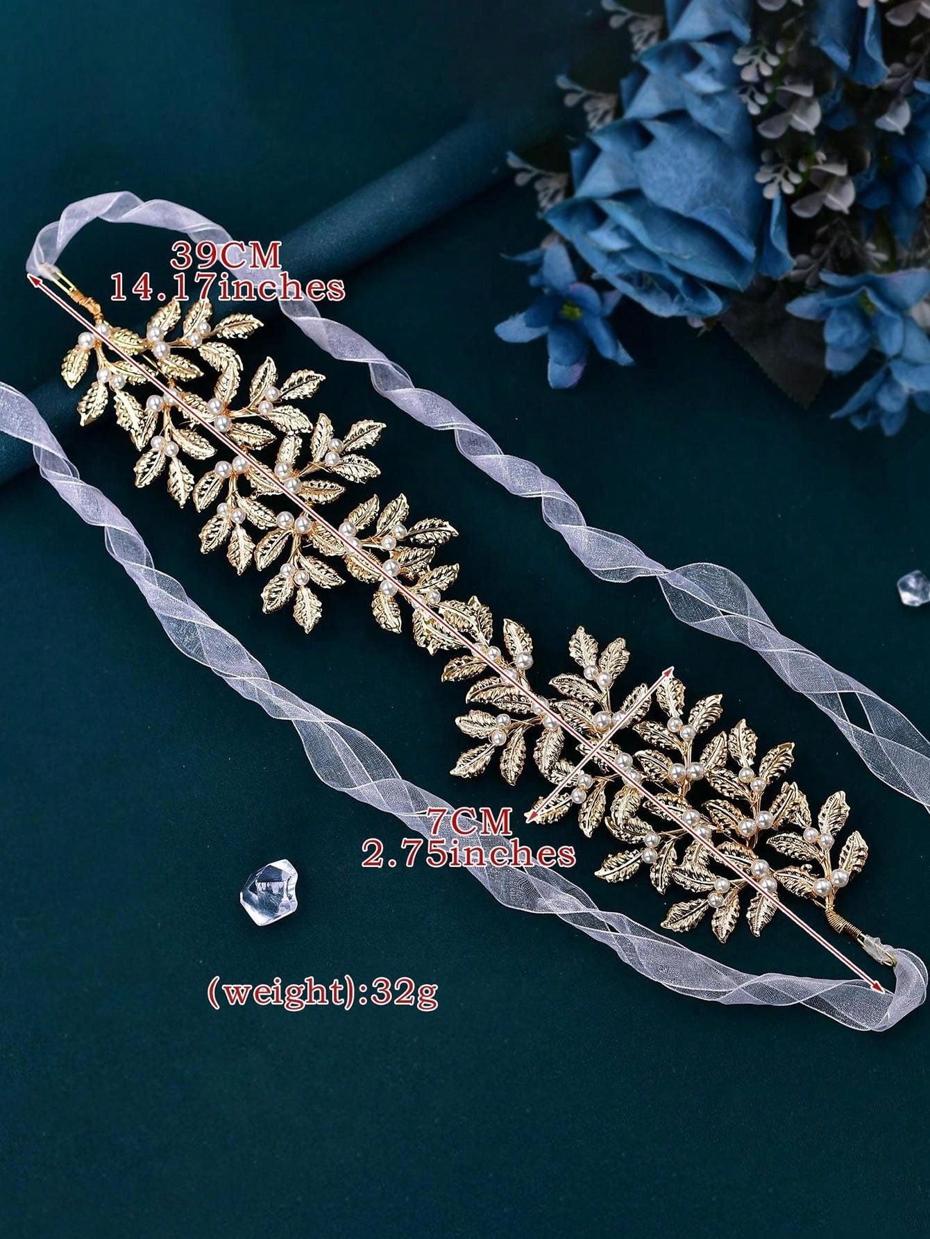 Elegant Handmade Headband, Gold Color Leaf Design