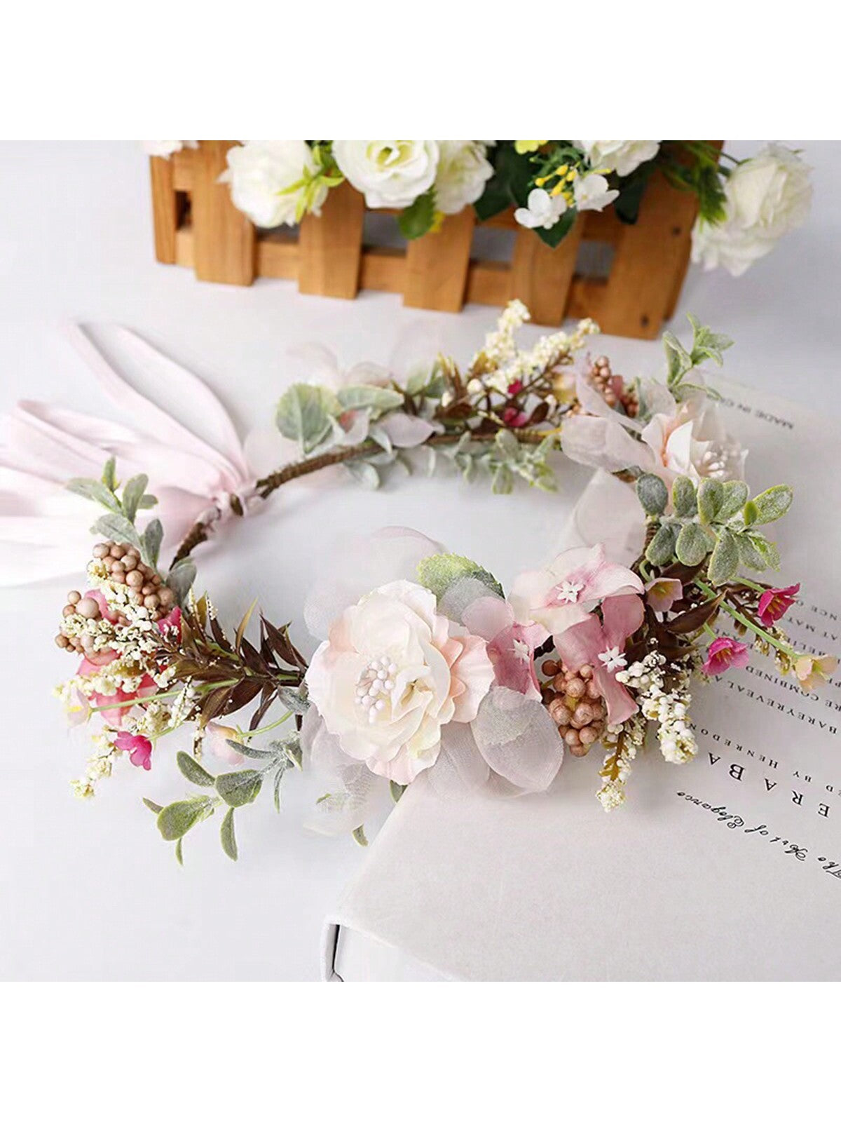 1pc Forest Style Artificial Flower Head Wreath Boho