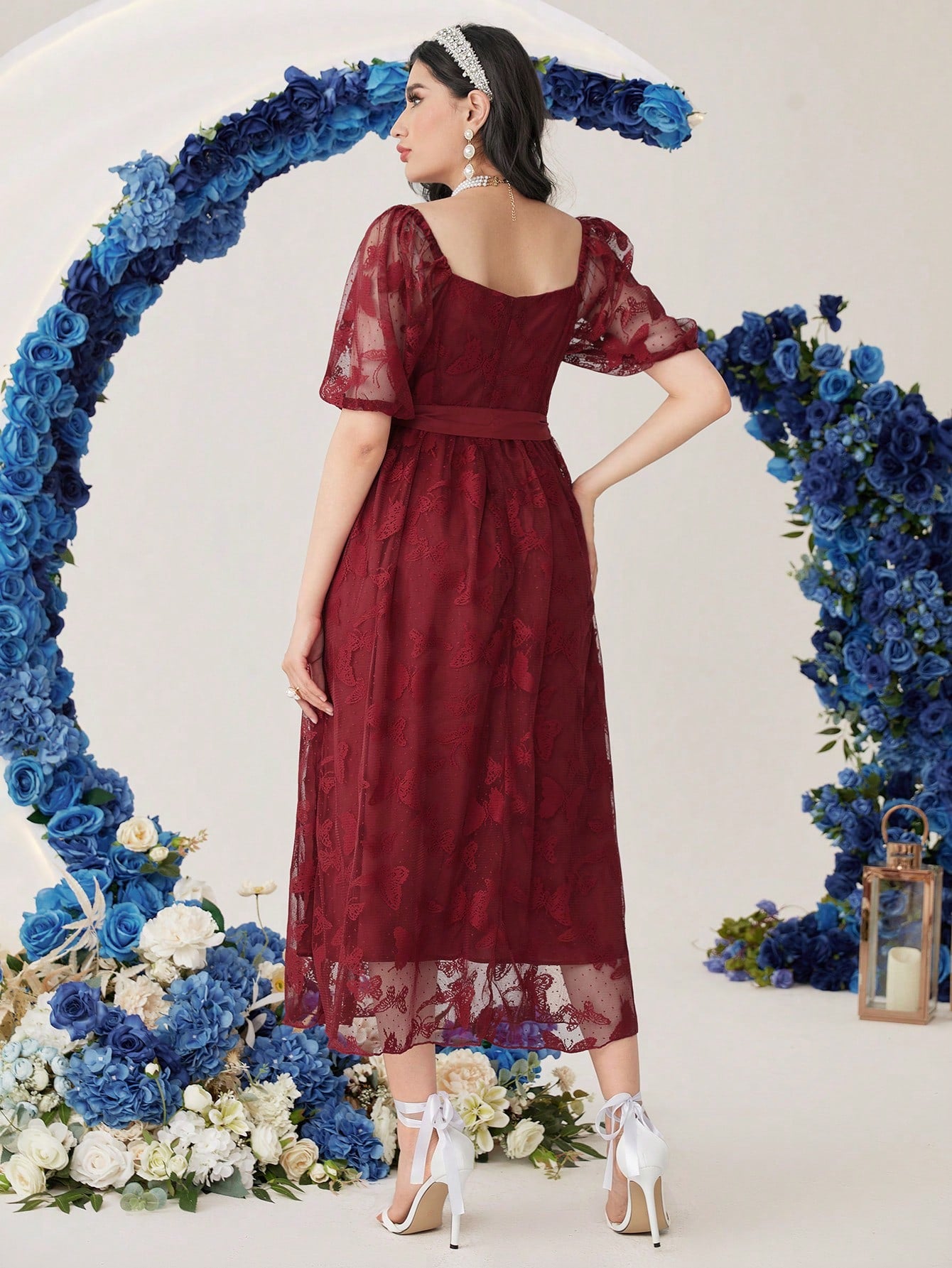 Heart Fluttering Like A Butterfly Embroidered Bubble Sleeve Square Neck Dress