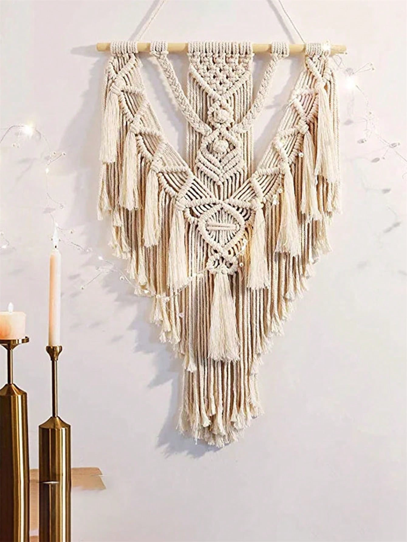 Bohemian Lace Wall Hanging Home Decoration Handmade Feather & Leaf Woven Modern Minimalist Wall Decor