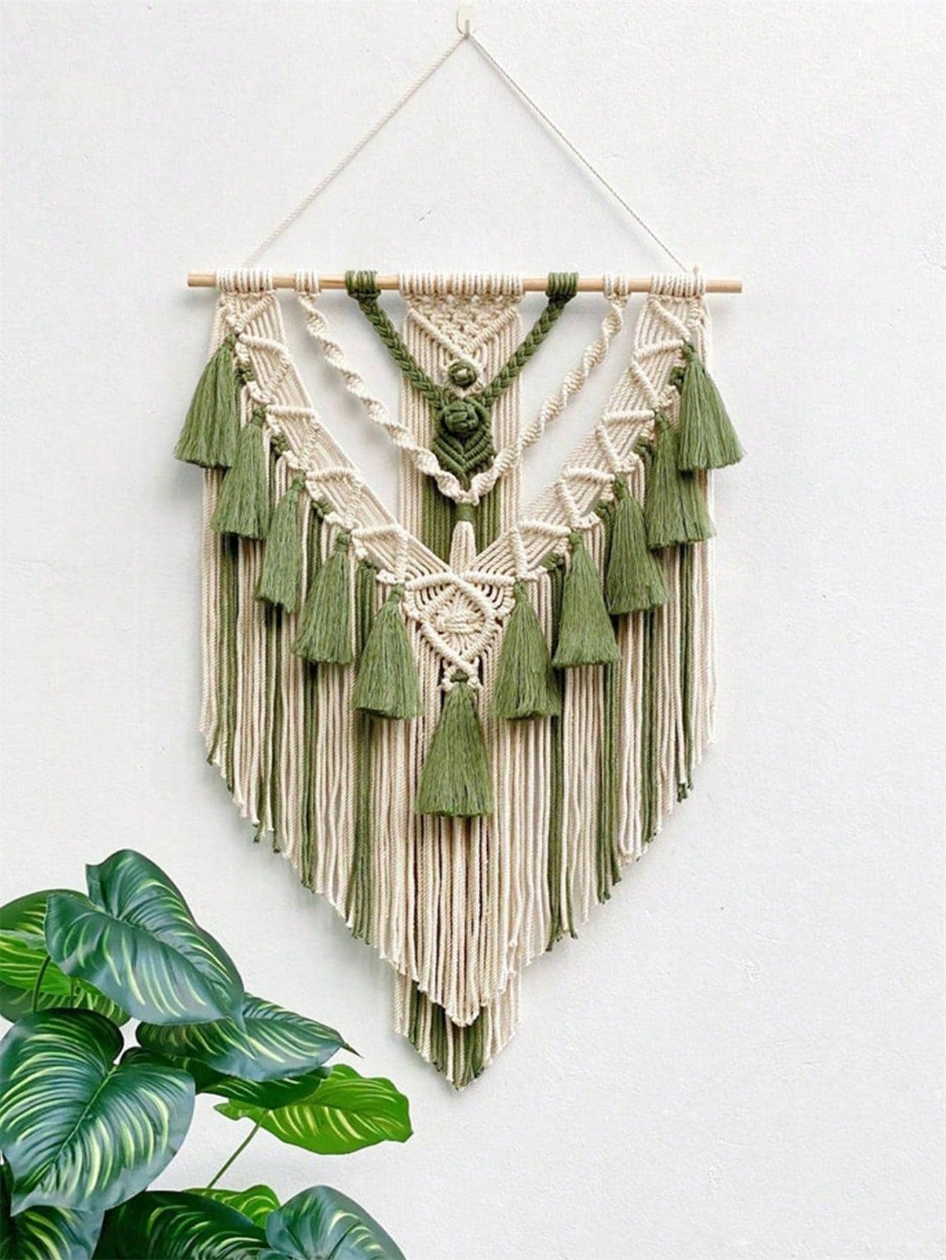 Bohemian Lace Wall Hanging Home Decoration Handmade Feather & Leaf Woven Modern Minimalist Wall Decor