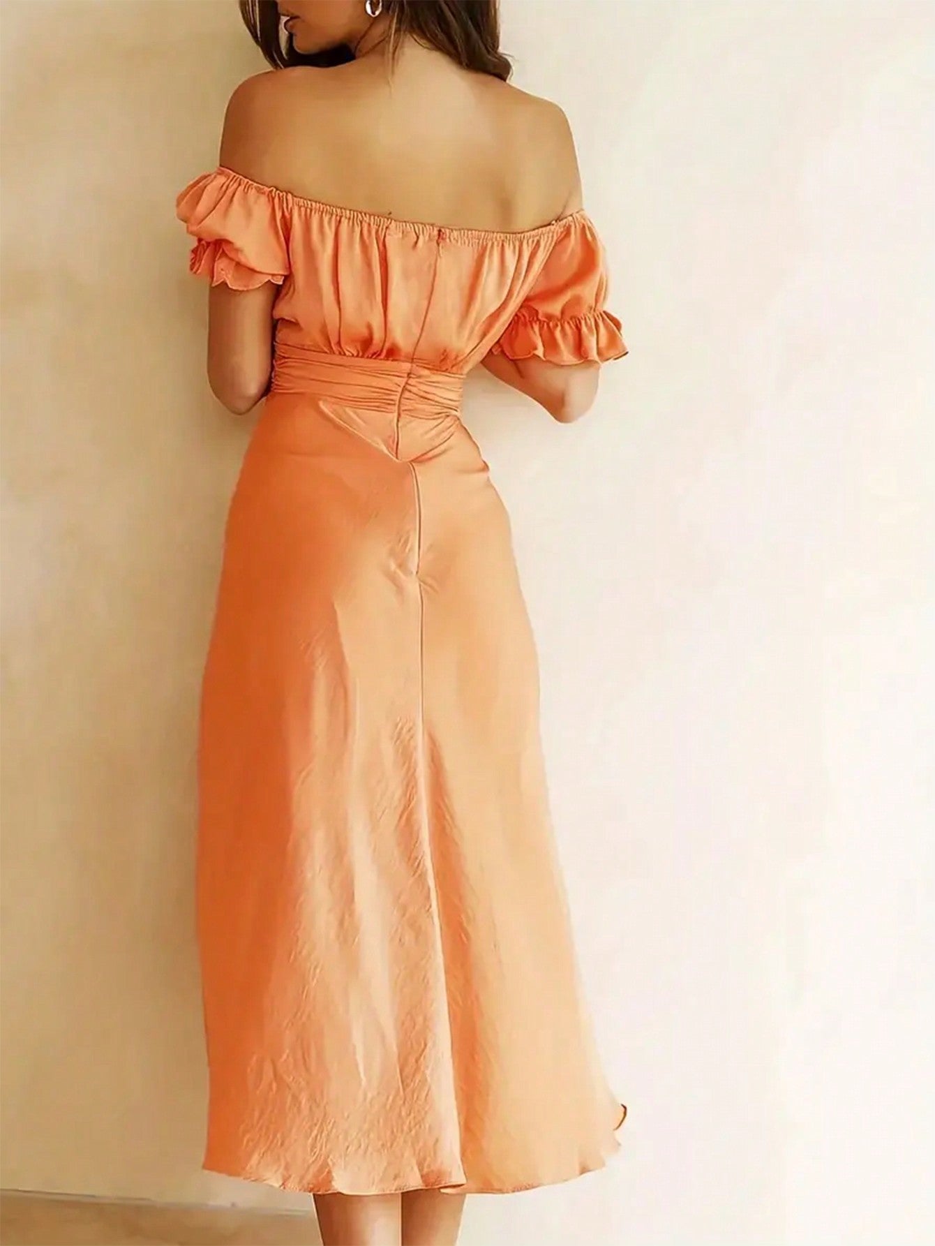 Never Tired Of Citrus Pleated Off Shoulder Short Sleeve Dress