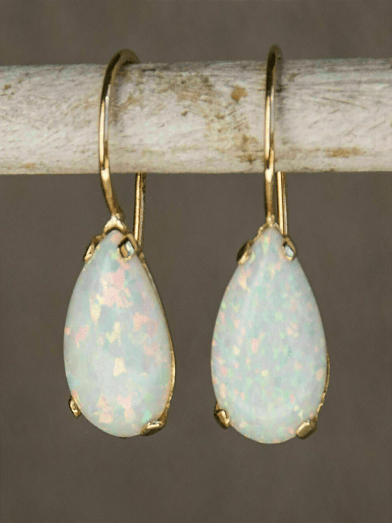 Vintage Bohemian Style Zinc Alloy Artificial Opal Tear Drop Shaped Gemstone Hook Earrings