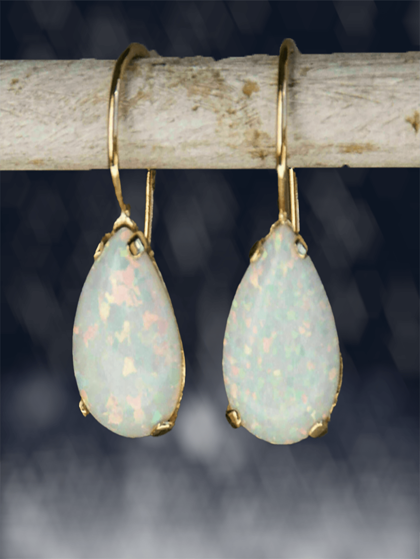 Vintage Bohemian Style Zinc Alloy Artificial Opal Tear Drop Shaped Gemstone Hook Earrings