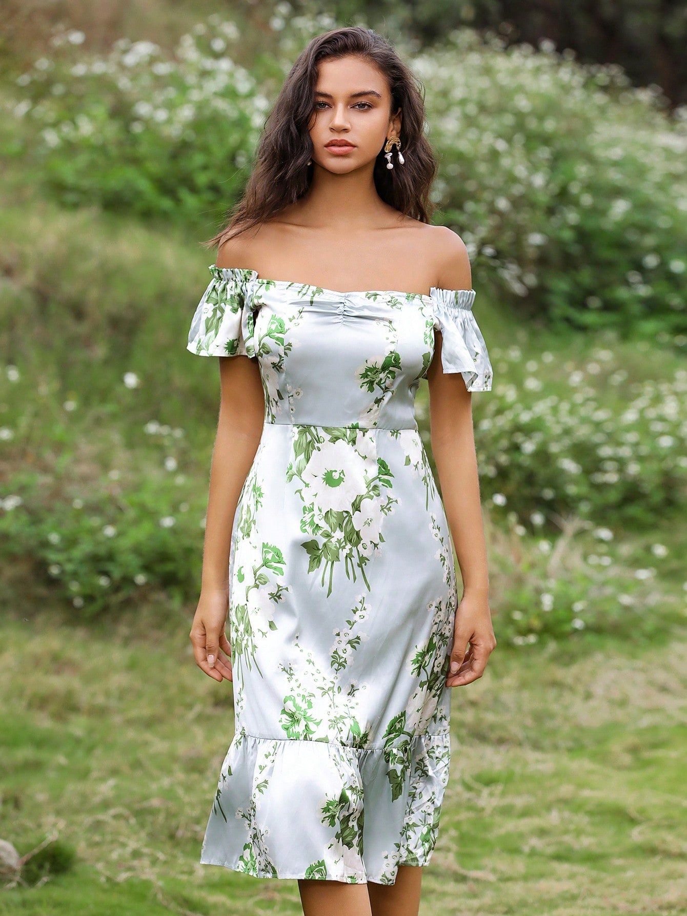 Modest Reader Floral Printed Off-Shoulder Dress