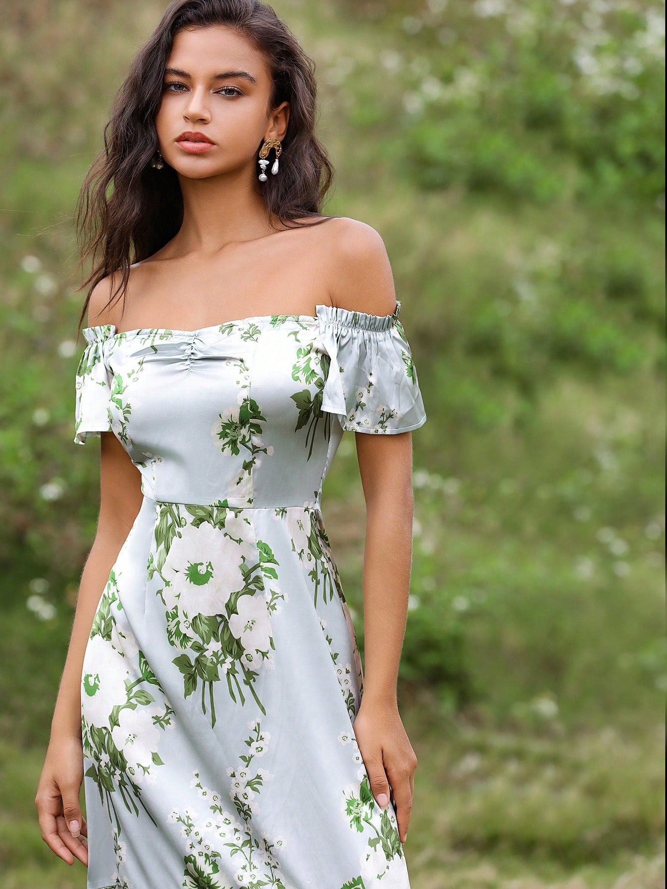 Modest Reader Floral Printed Off-Shoulder Dress