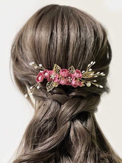 Flower & Faux Pearl Hair Comb