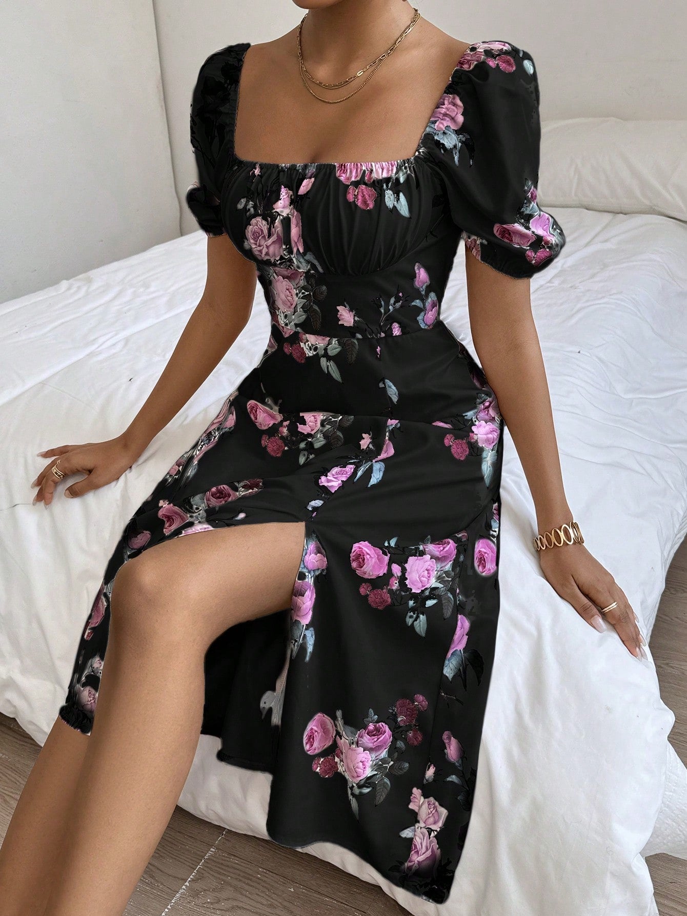 Forever Yours Floral Knot Split Thigh A-Line Dress