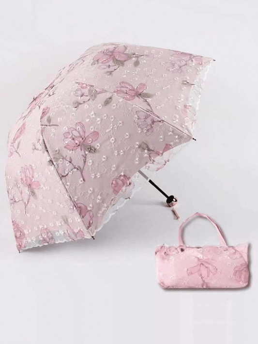 Two-Fold Small Parasol With Wooden Handle