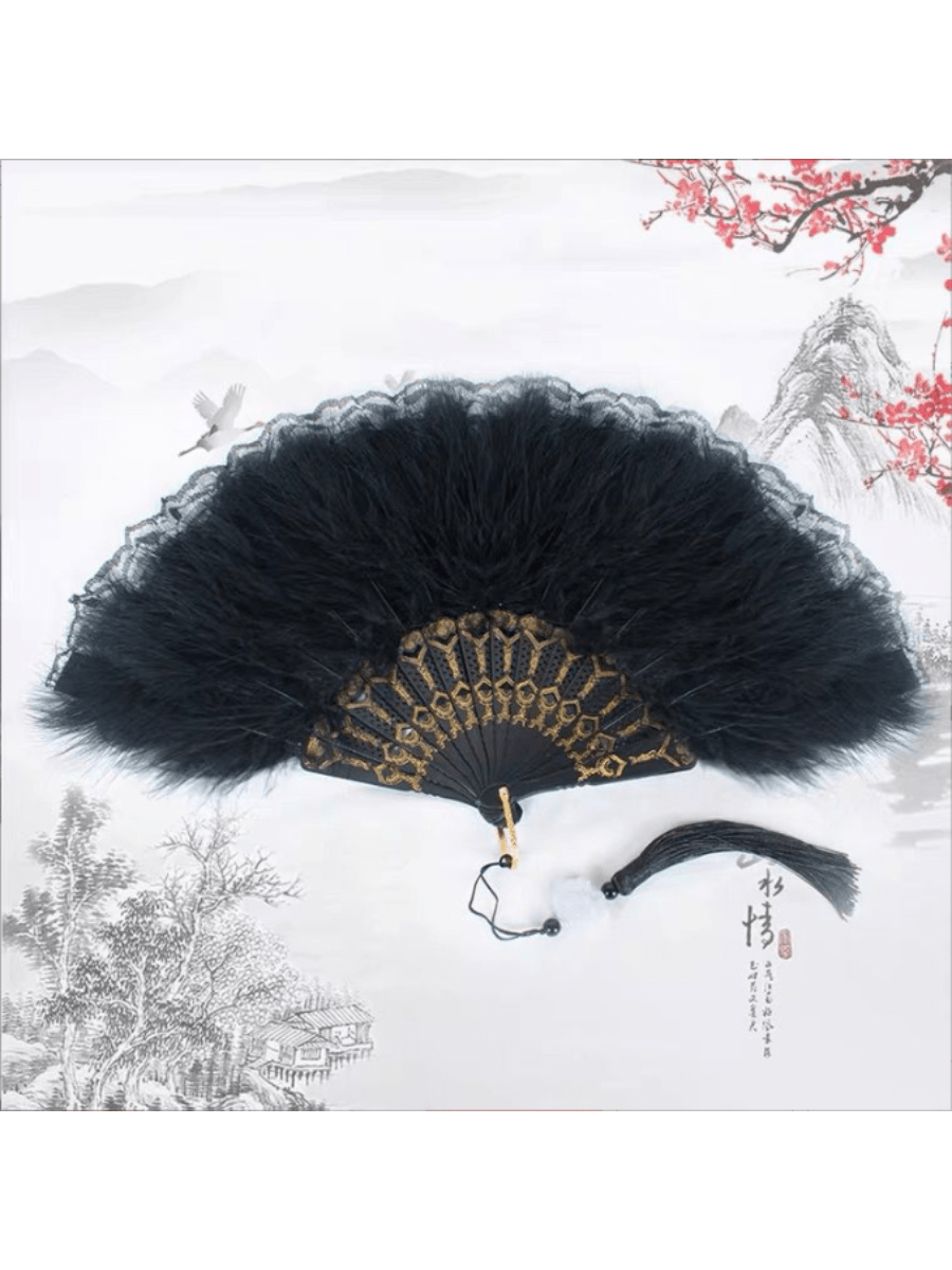 Gothic Lolita New Classical Feather Folding Fan