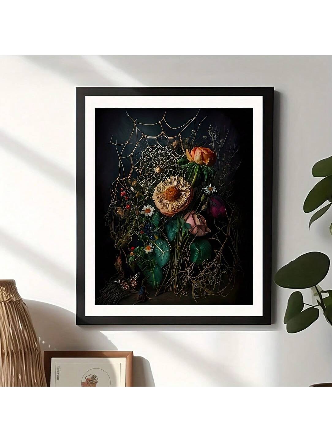 Frameless Vintage Spiderweb Botanical Floral Poster