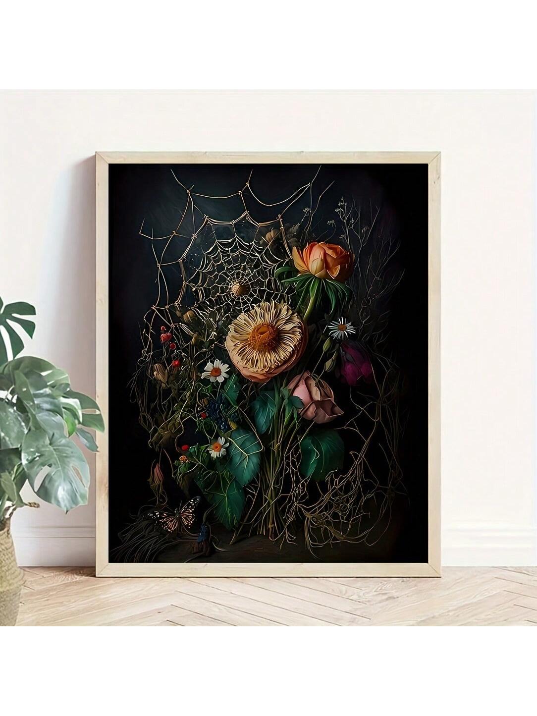 Frameless Vintage Spiderweb Botanical Floral Poster
