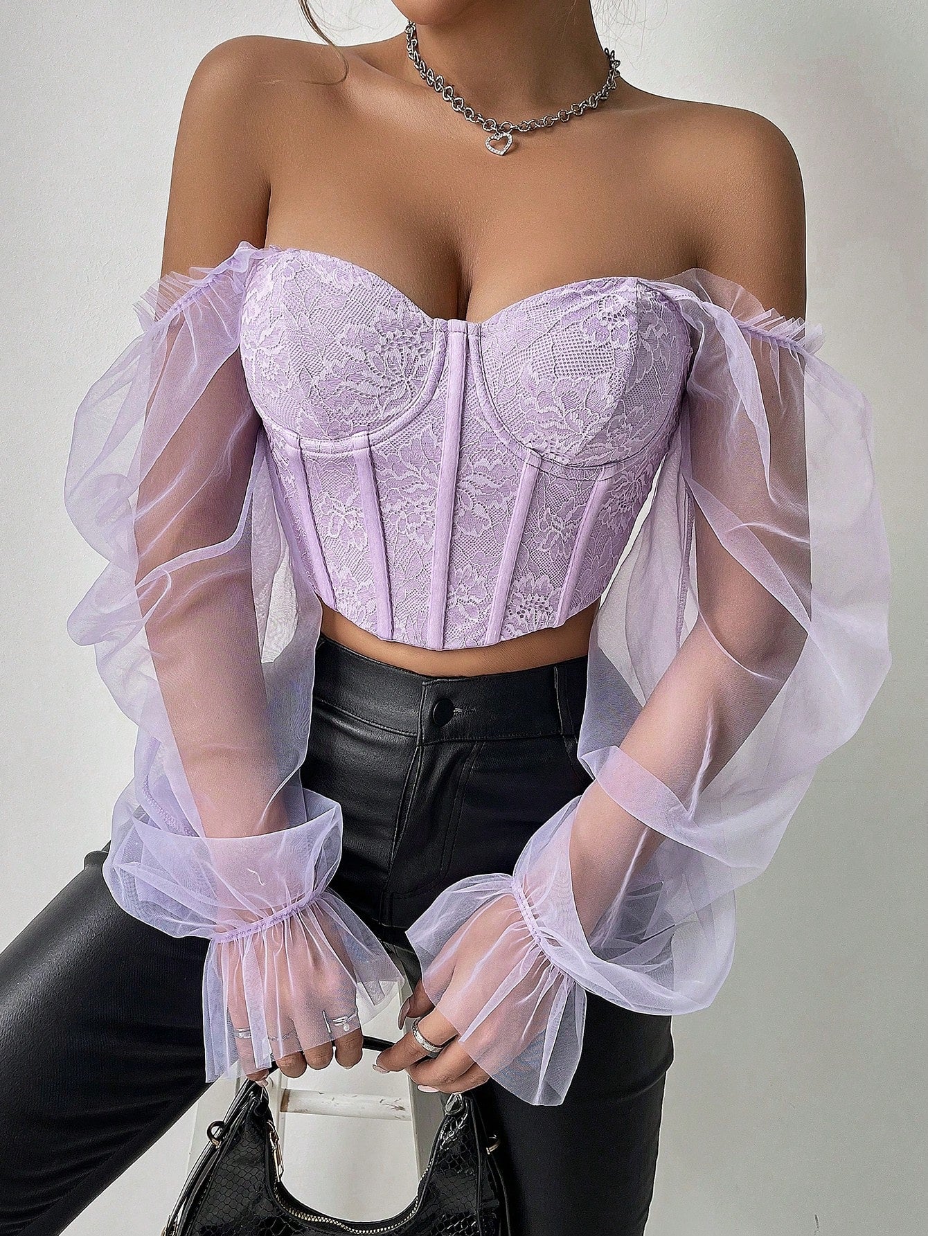 Strong Confidence Mesh & Lace Splice One Shoulder Structured Top