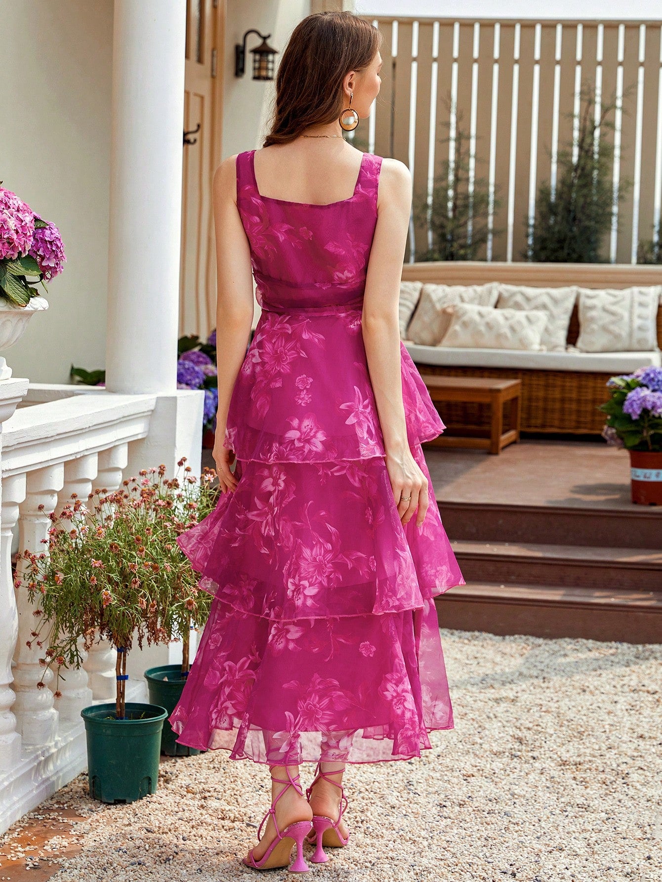 Featherington House Multi-Layer Hem & Waist Cinched Sleeveless Mesh Dress