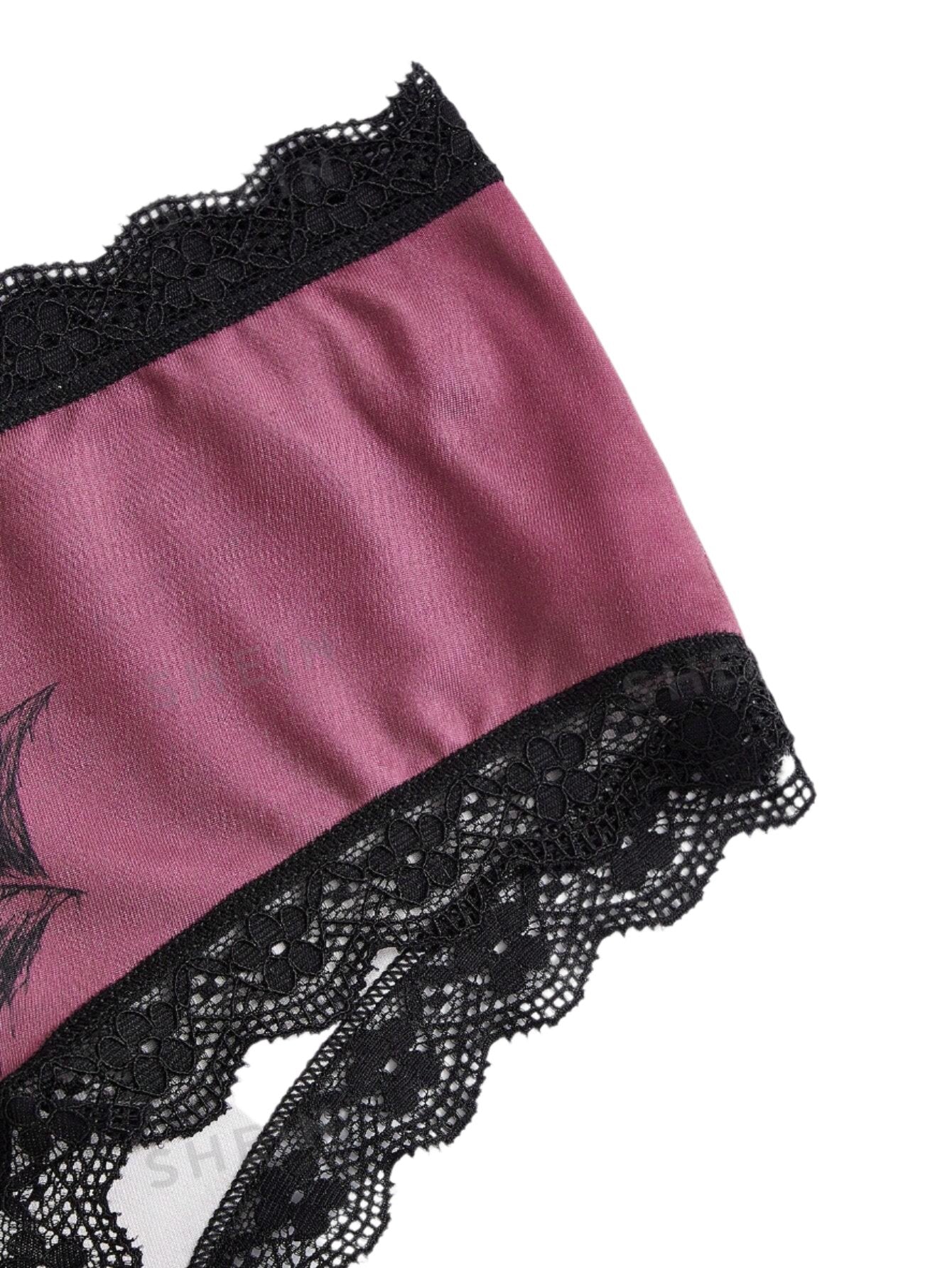 Goth Women's Bat Star And Moon Printed Lace-Trimmed Triangle Panties