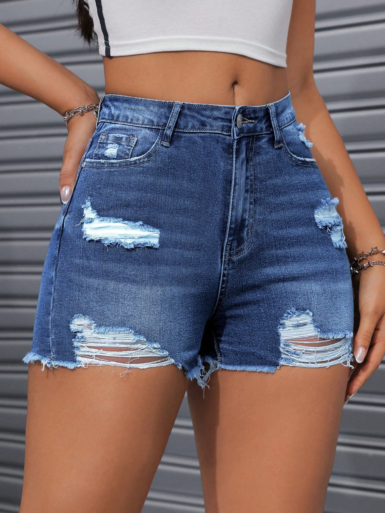 Yes Please Distressed Denim Shorts