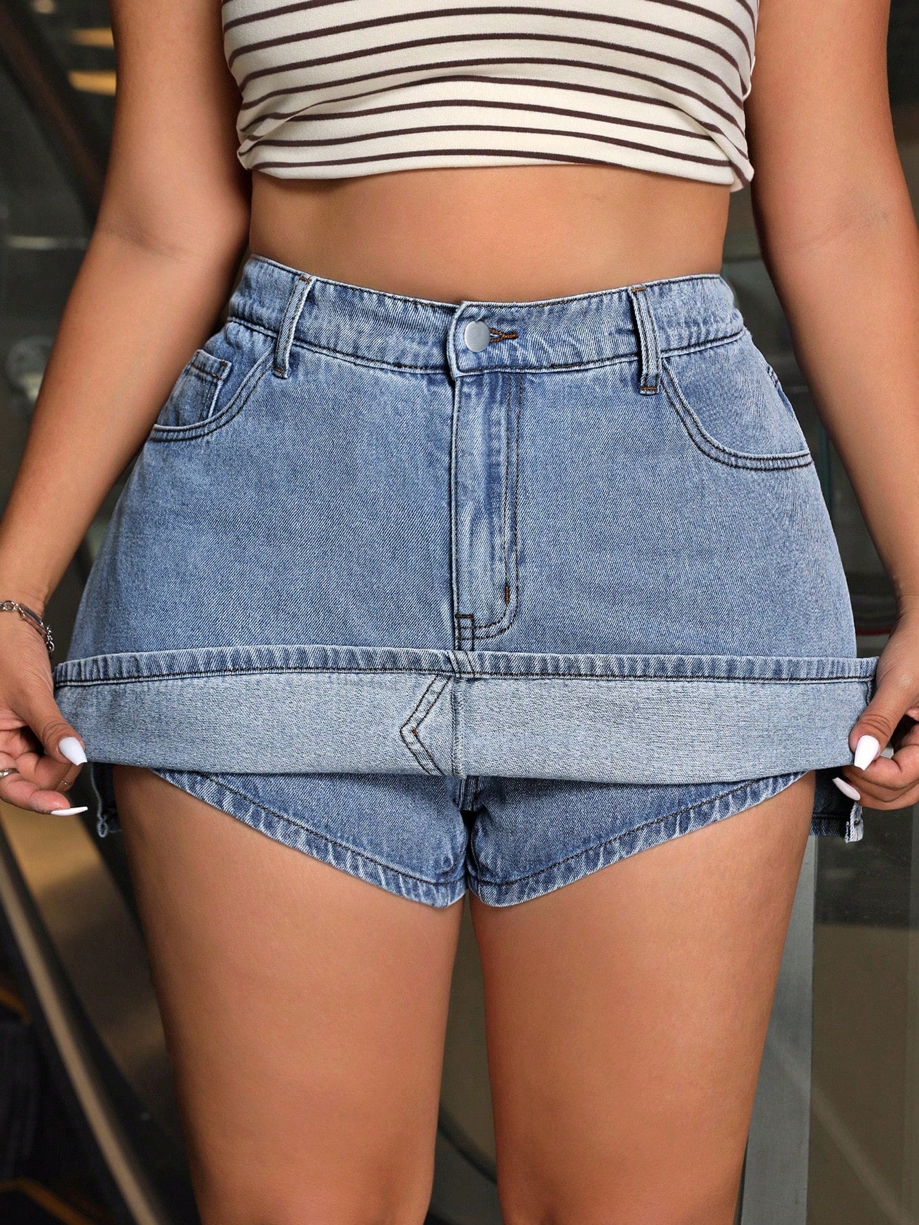Plus Size Sexy Summer Side Slit Denim Shorts Skirt