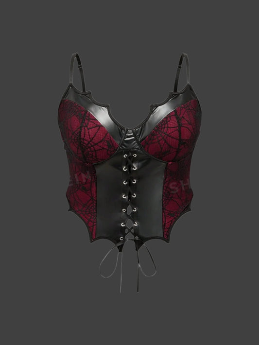 Goth Black Sexy Lace Bat-Shaped Black And Red Color Corset With Underwire - Plus Size