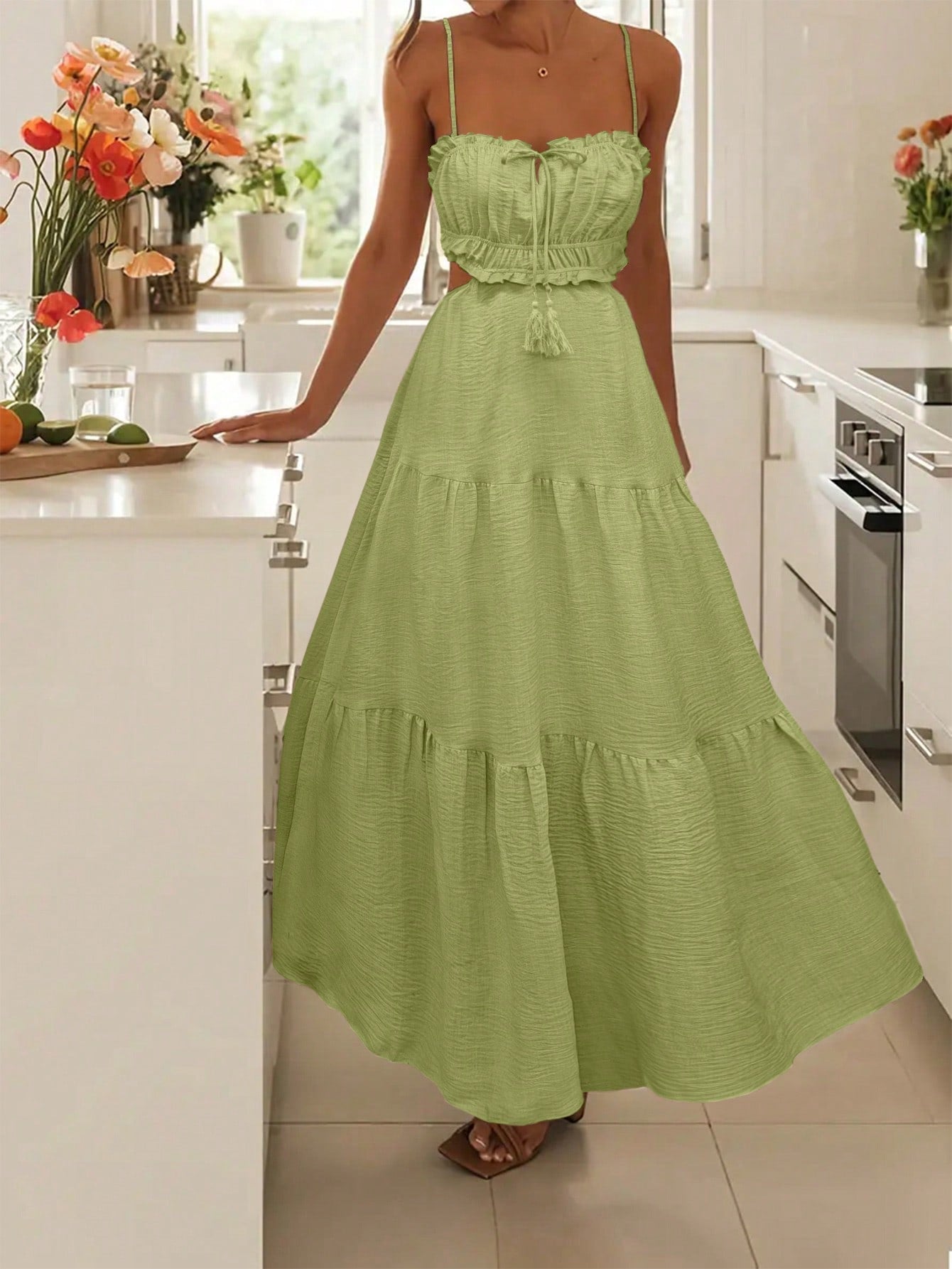 Frenchy Elegant Backless Solid Color Belted Dress