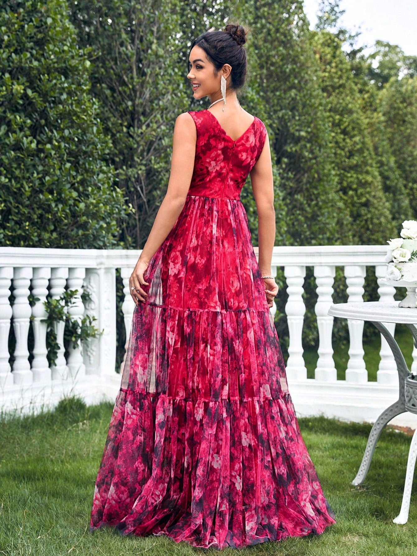Problem Solved Floral Printed Mesh Overlay Dress