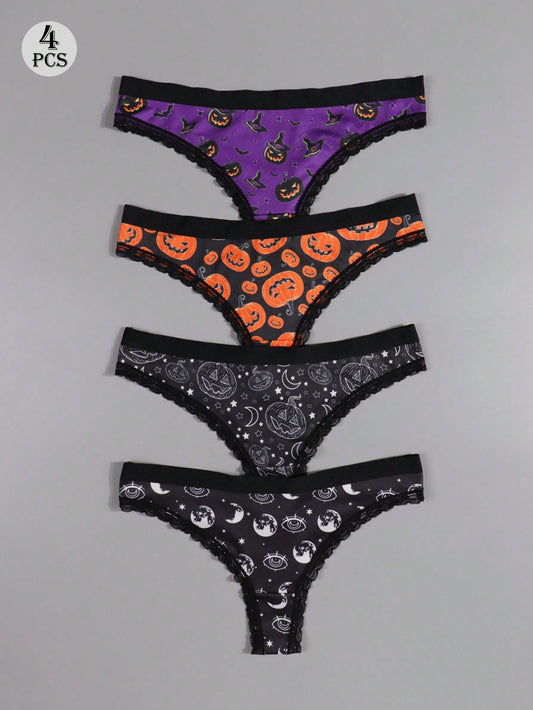 Halloween Goth Lace Thongs - 4 pack