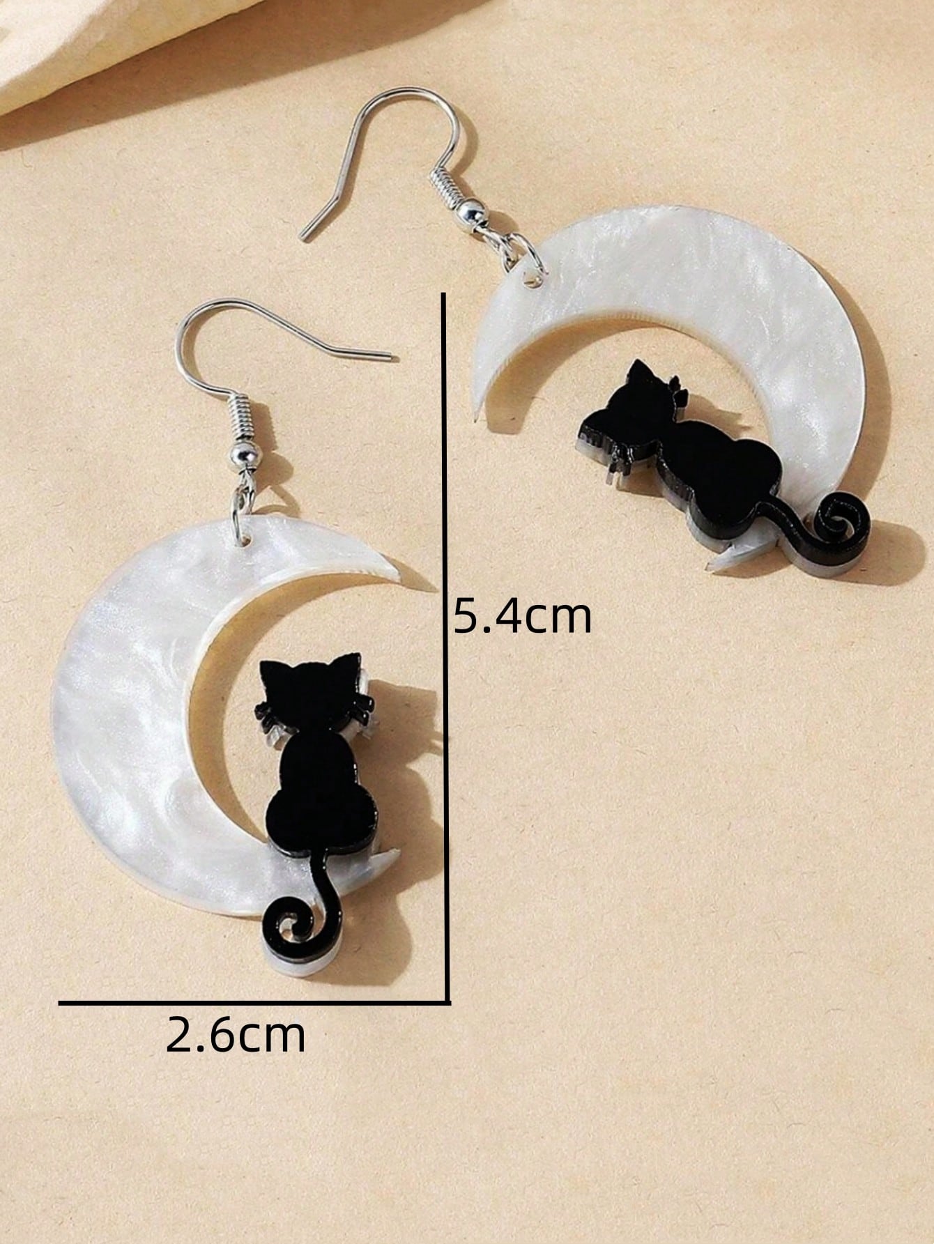 White Moon Black Cat Shaped Dangle Earrings