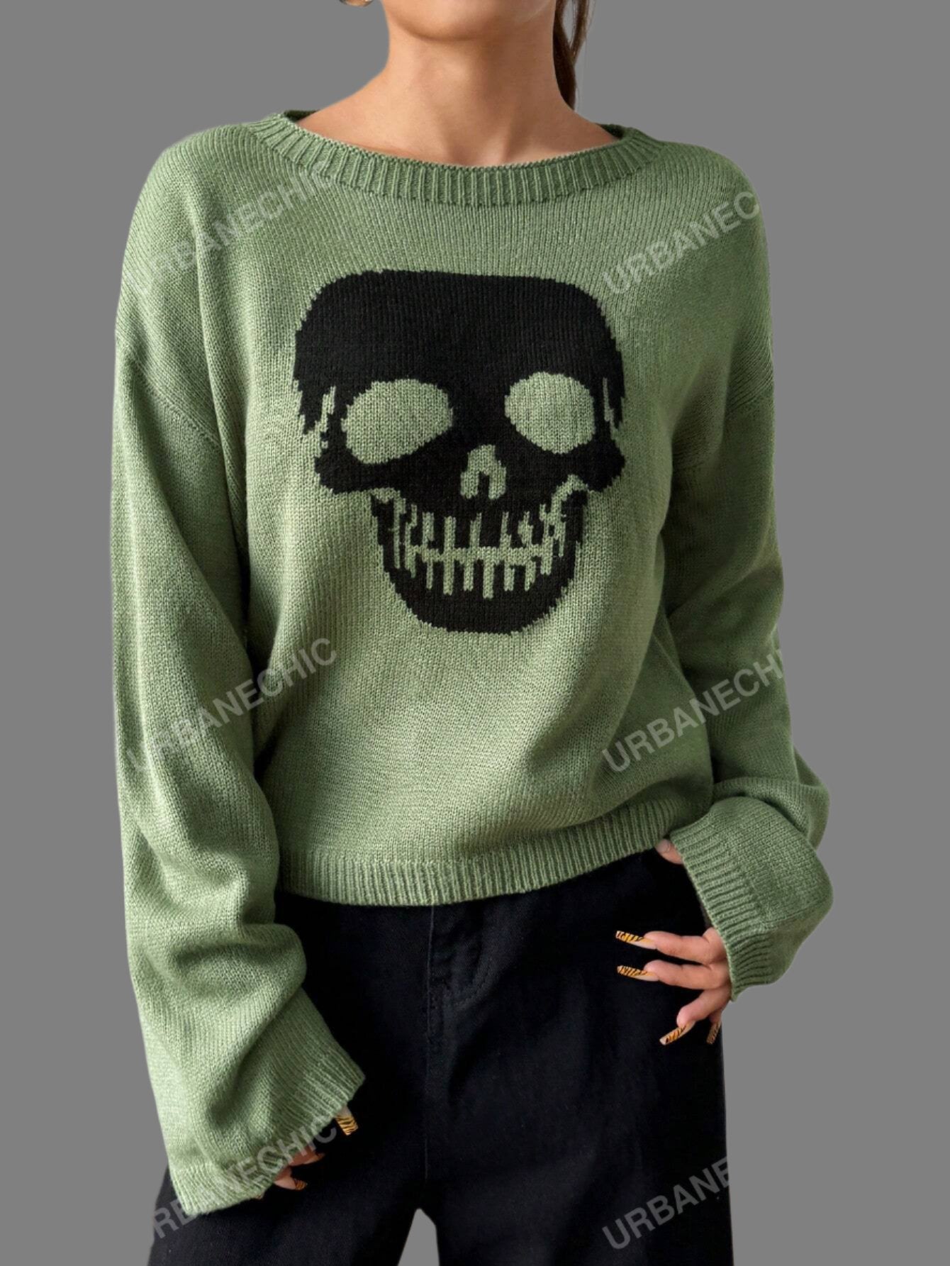 Skull Intarsia Knitted Sweater