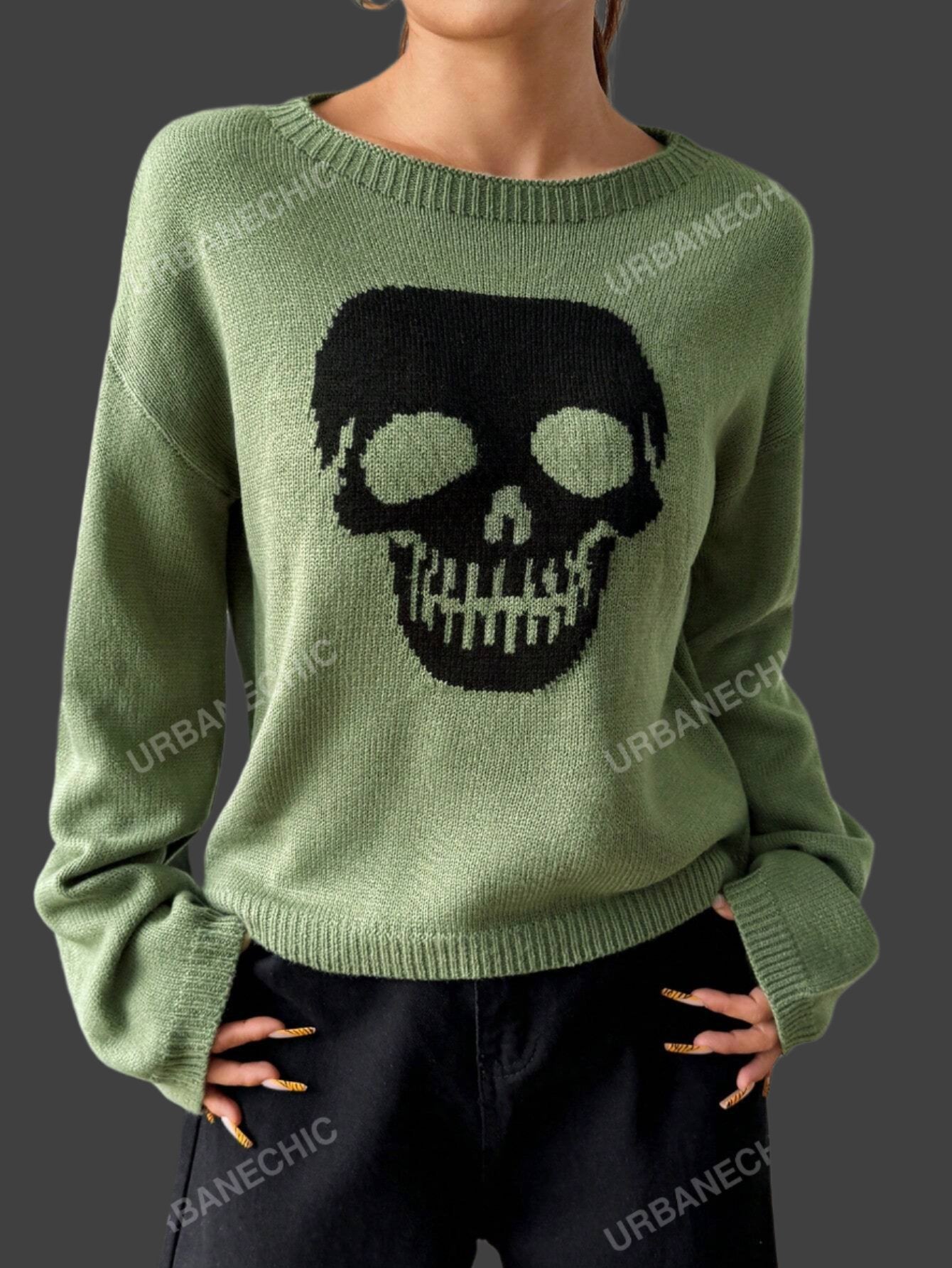 Skull Intarsia Knitted Sweater