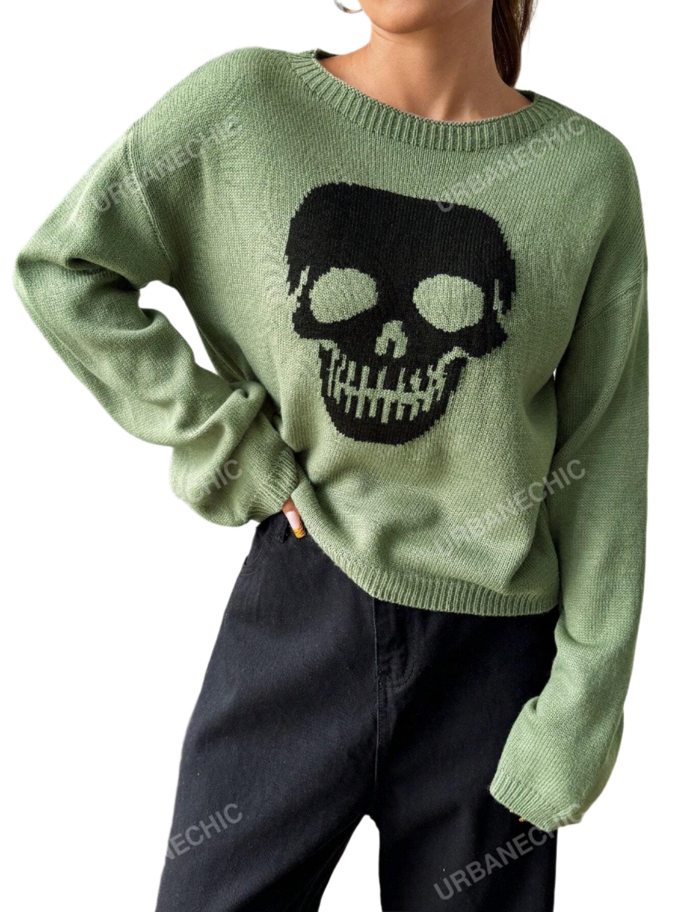 Skull Intarsia Knitted Sweater