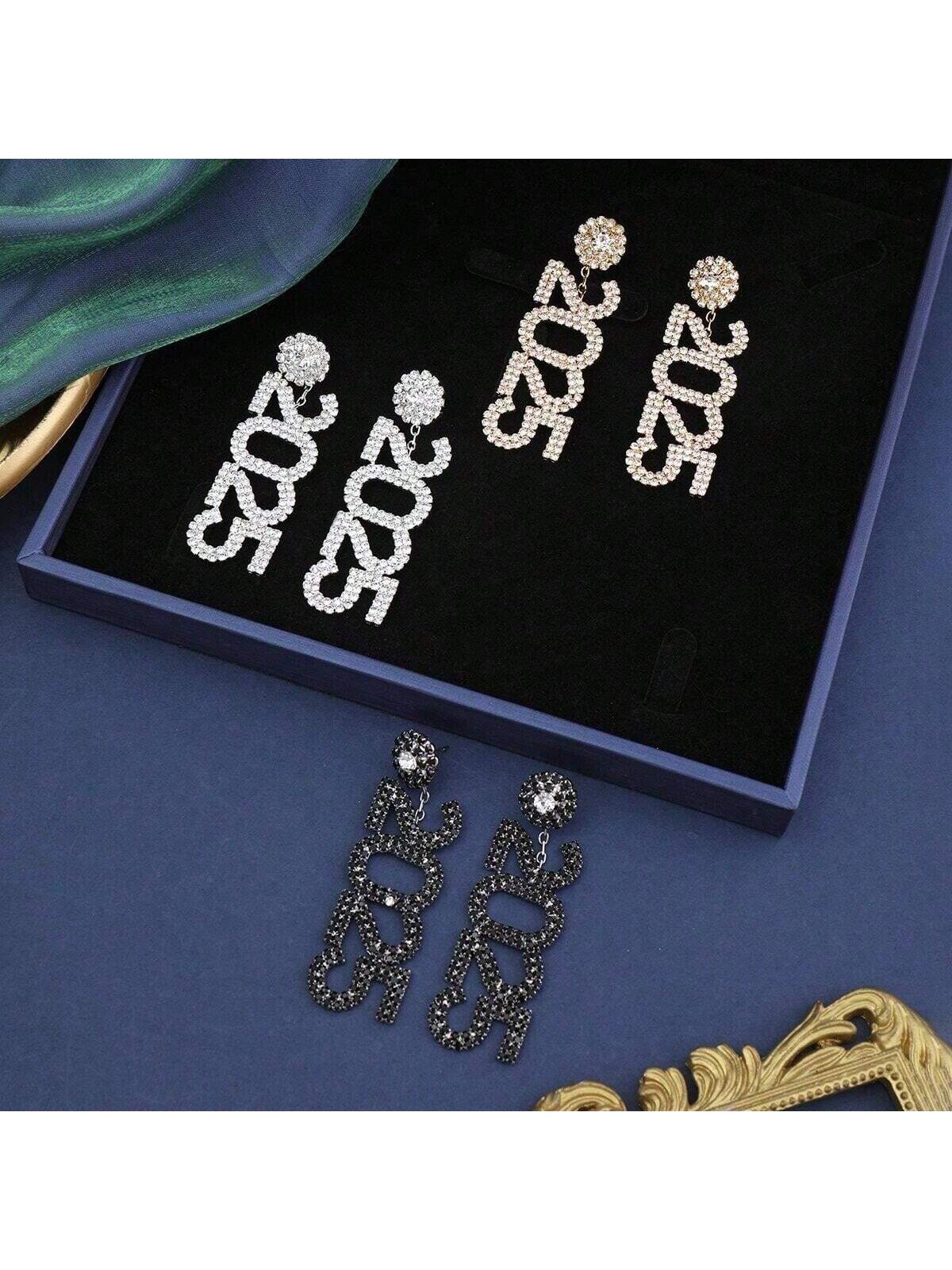 Luxury Rhinestone Year Number 2025 Pendant Earrings