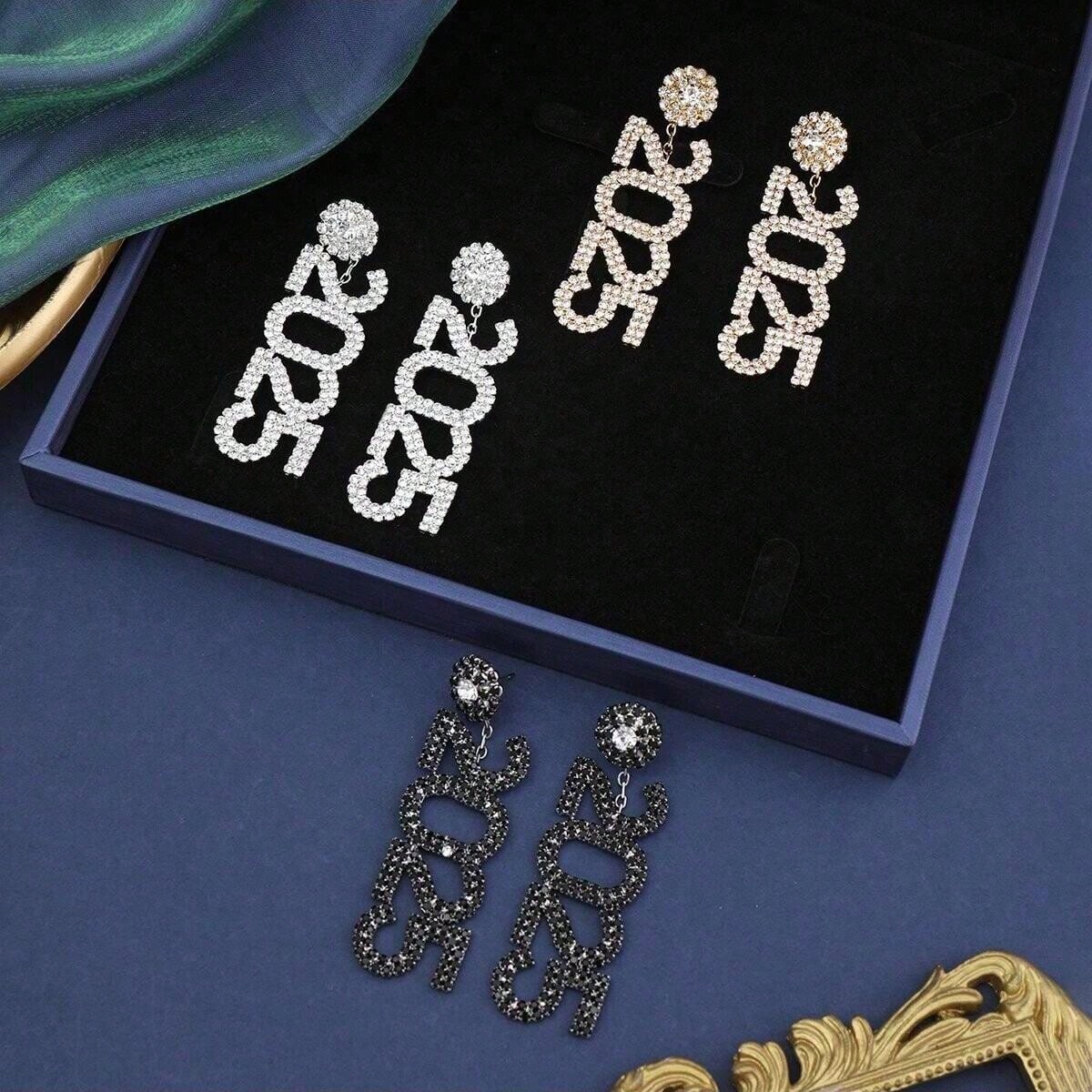 Luxury Rhinestone Year Number 2025 Pendant Earrings