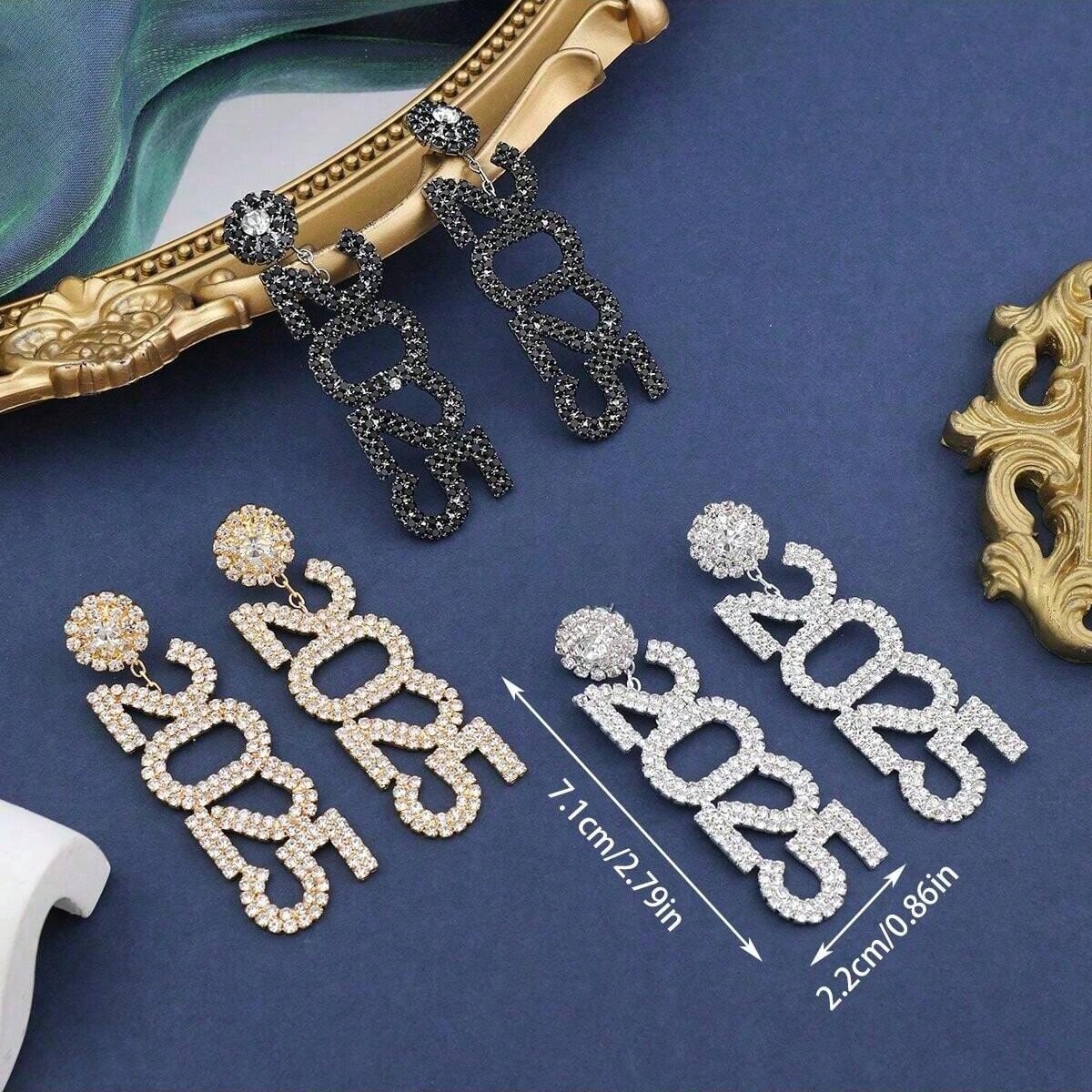 Luxury Rhinestone Year Number 2025 Pendant Earrings