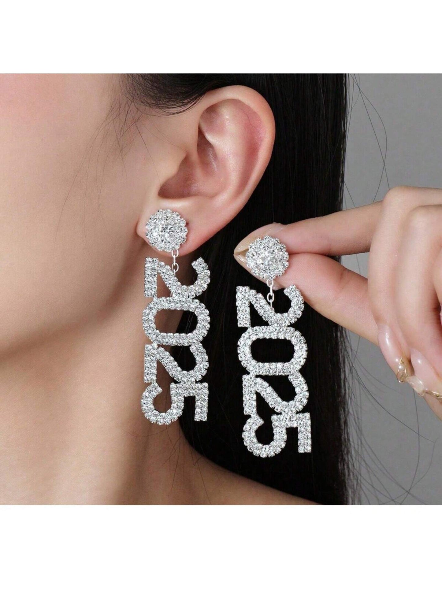 Luxury Rhinestone Year Number 2025 Pendant Earrings