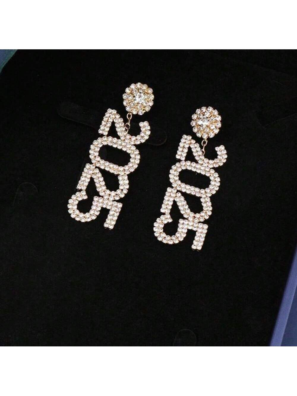 Luxury Rhinestone Year Number 2025 Pendant Earrings